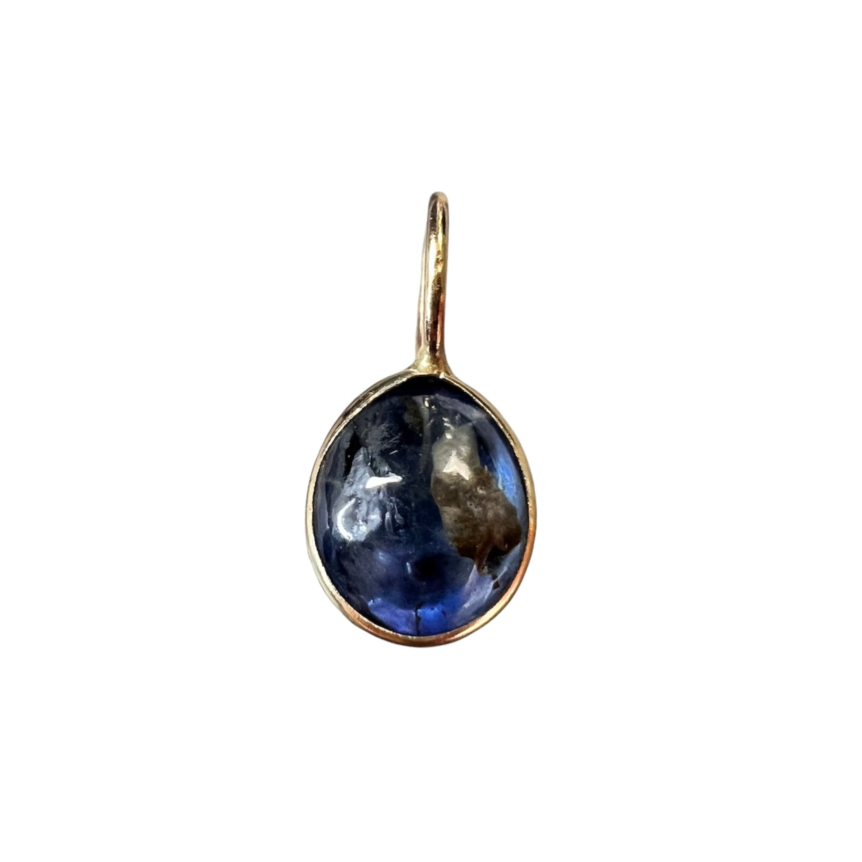 Natural Cabochon Sapphire 14K Yellow Gold Pendant Charm 16x8mm