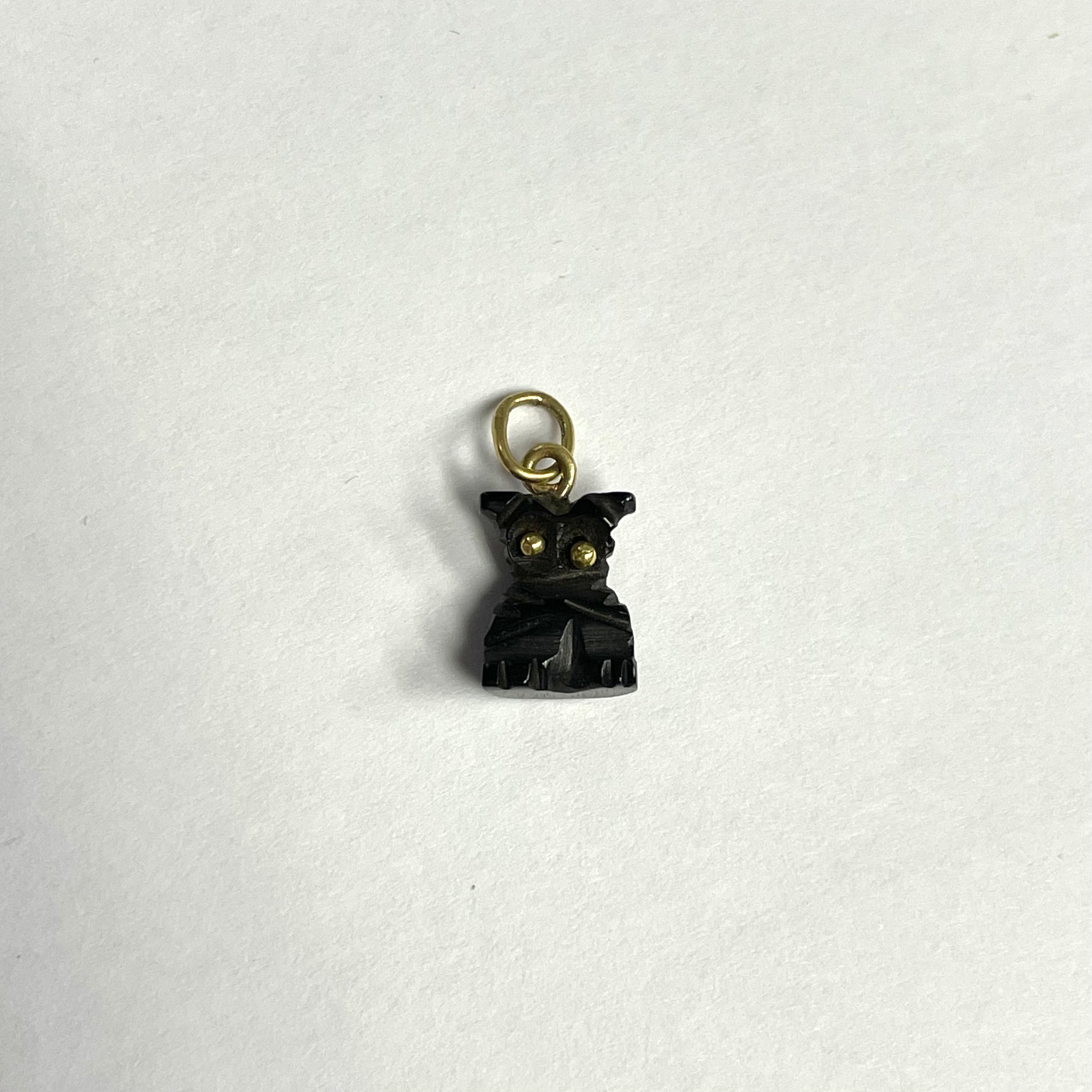 14K Yellow Gold Natural Jet Black Owl Charm