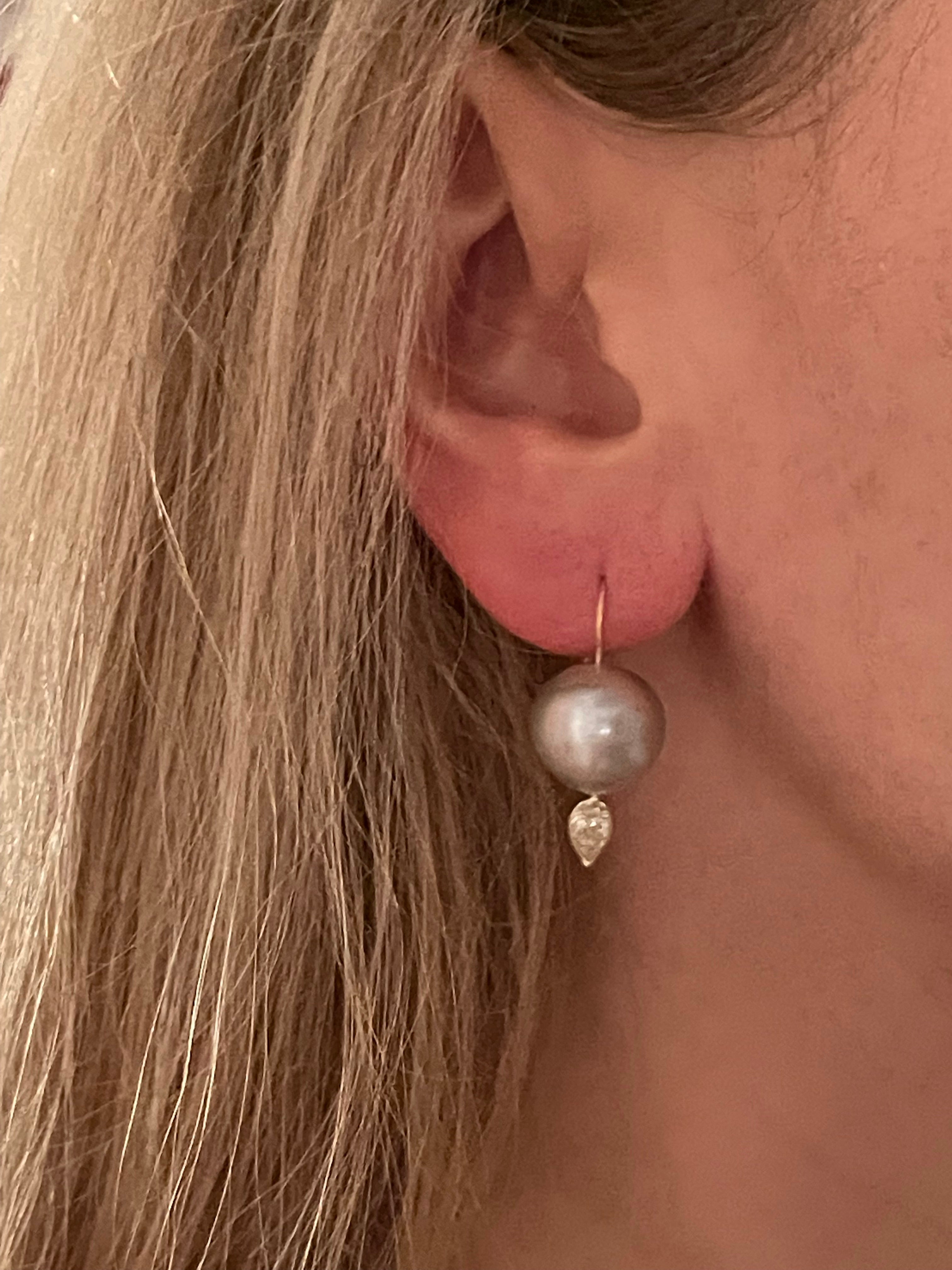 Freshwater 14mm Freshwater Pearl .60CT Yellow 14K Gold Earrings