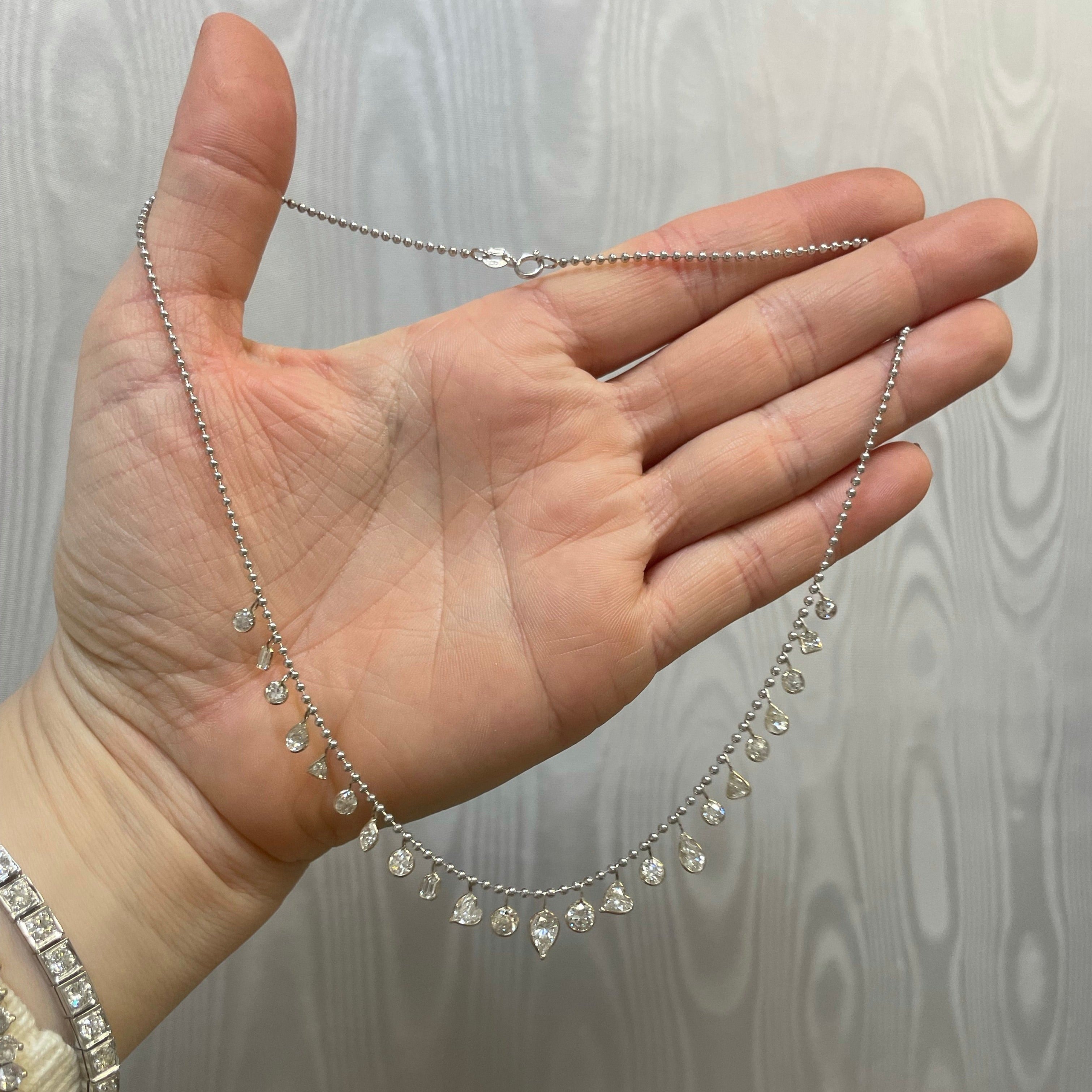 3.8ctw Multi Shape Diamond Fringe 16” 18K White Gold Necklace