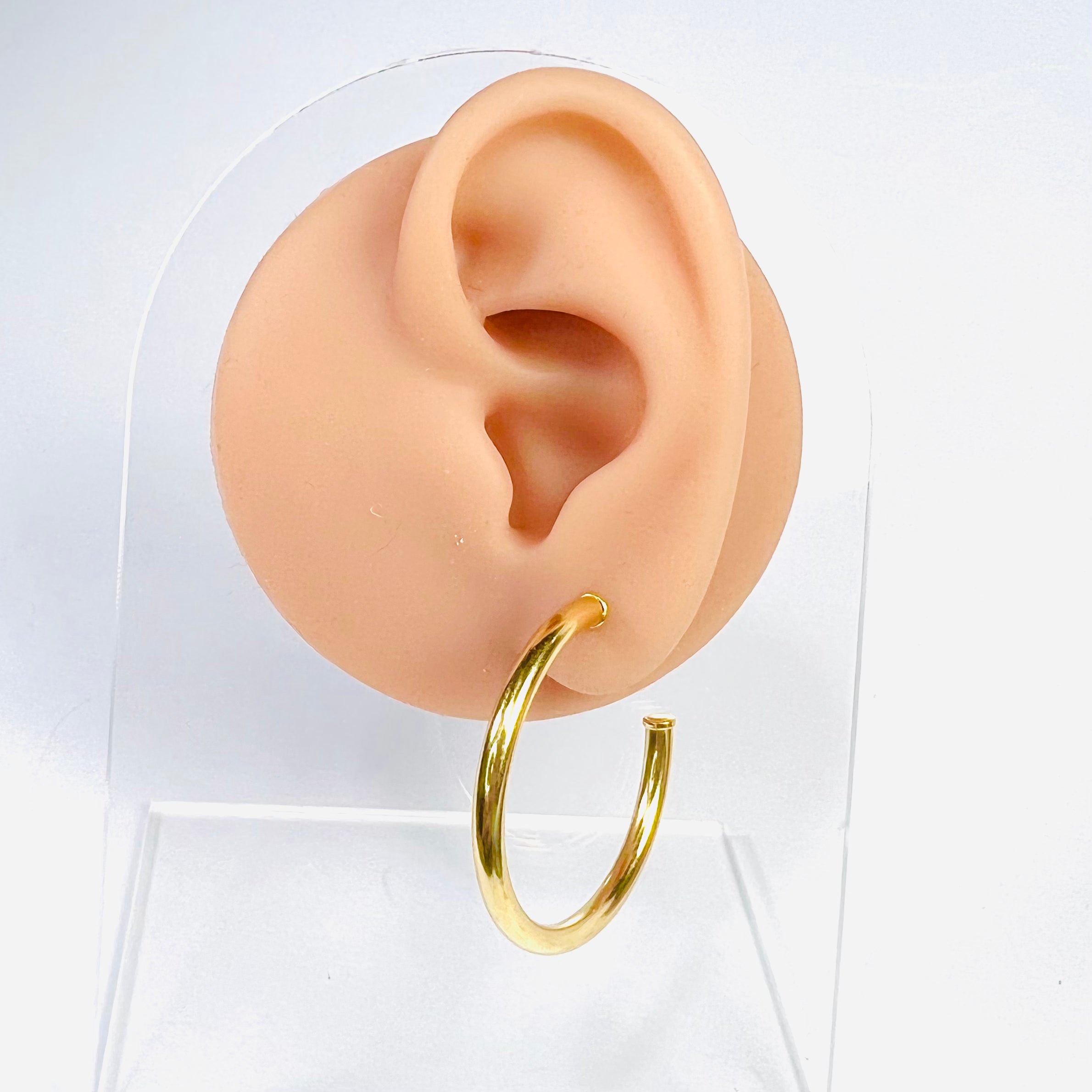 Solid 14k Yellow Gold Smooth Half Earring Hoop 1.4" 2.86g