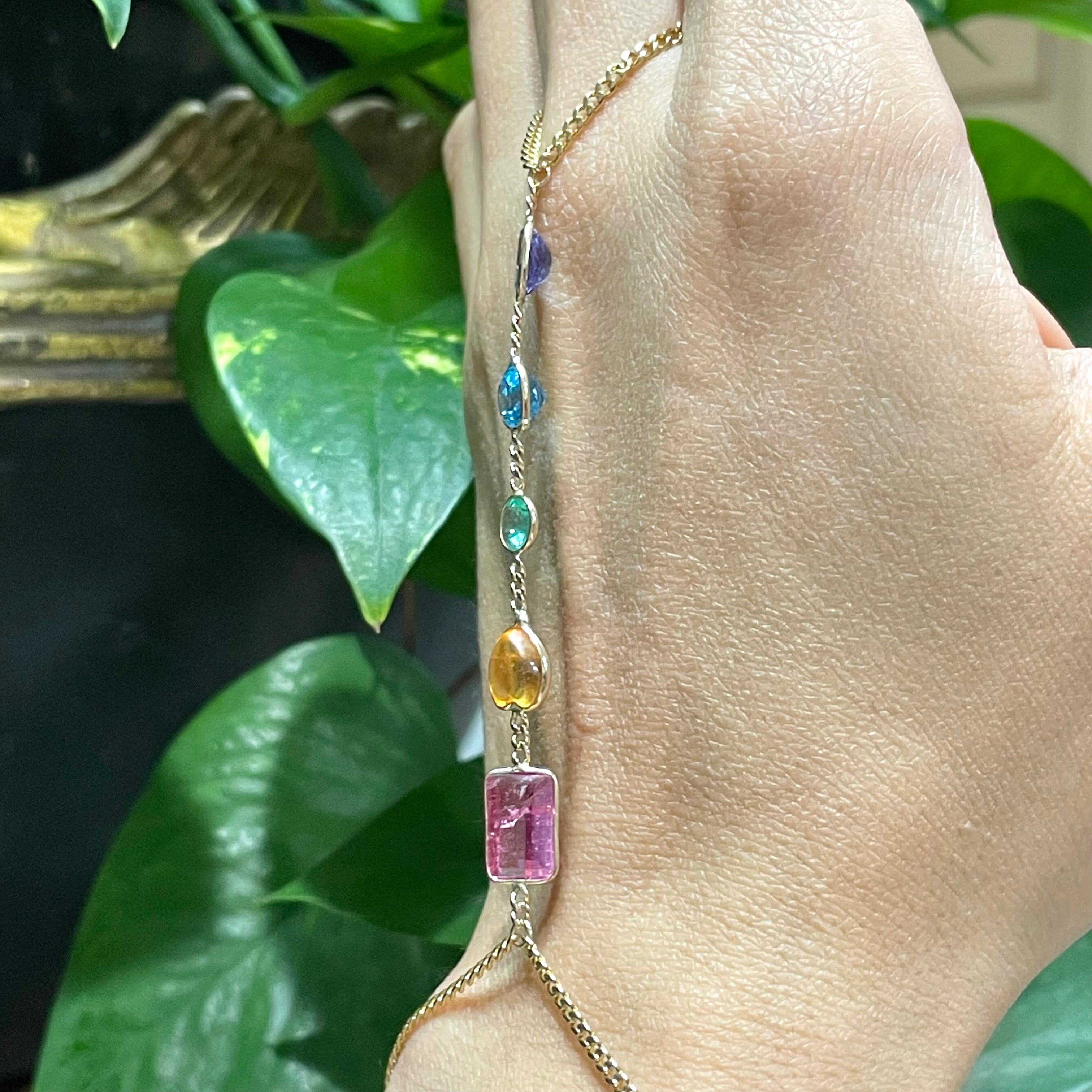 Rainbow HandChain in solid 14k Yellow Gold