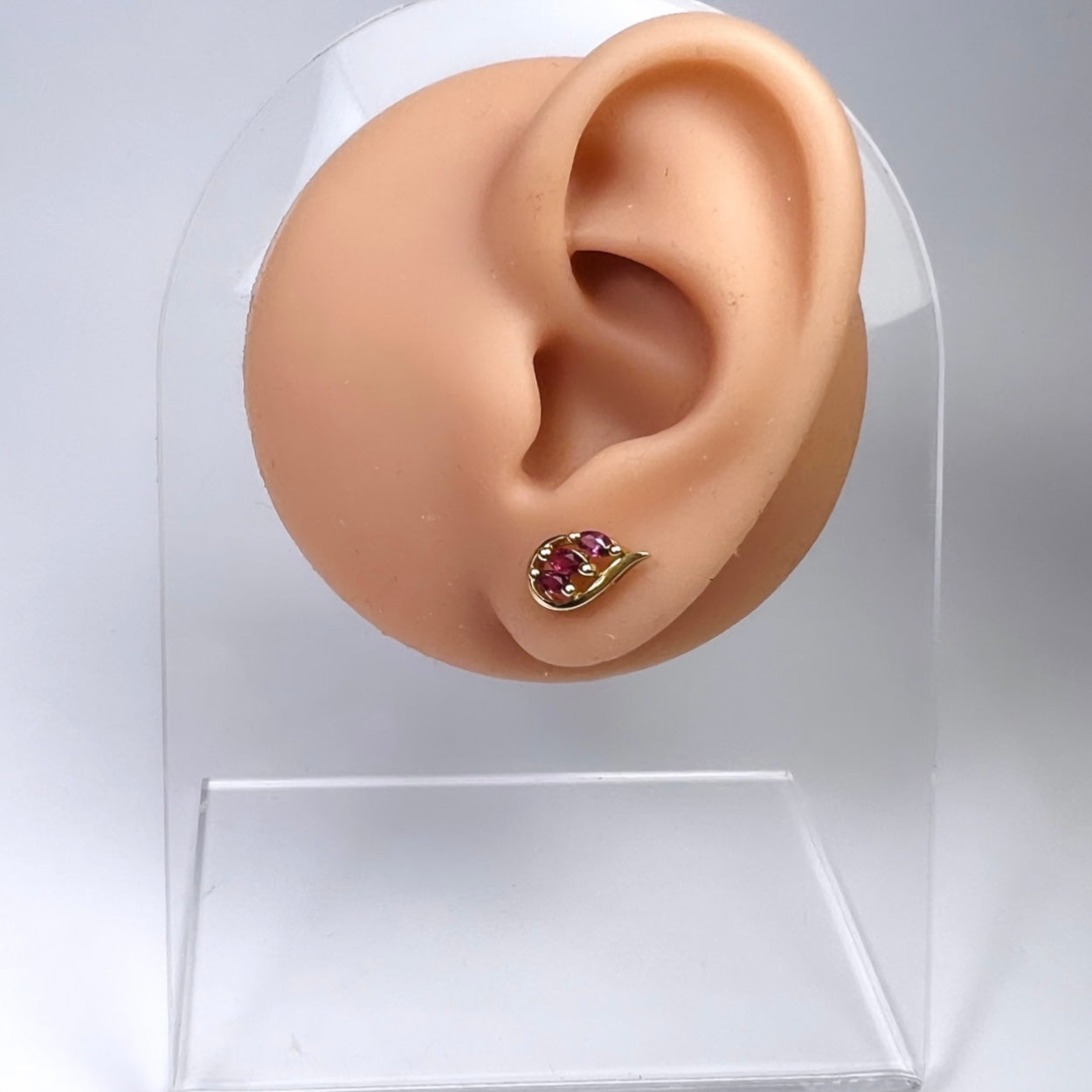 14K Yellow Gold Cherry Leaf .65ctw Ruby Earring Pushback Studs 12x6mm