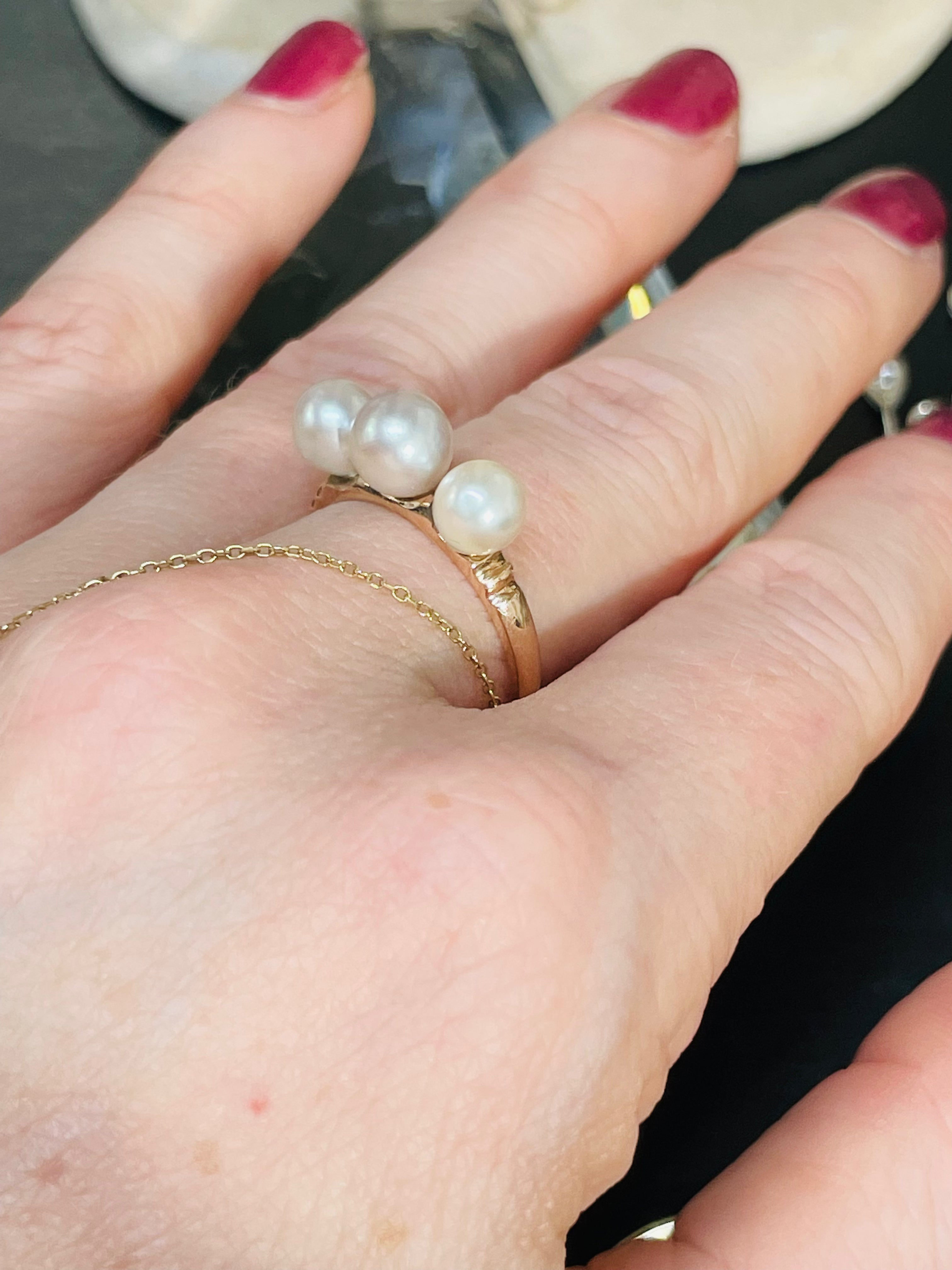 Antique Victorian 10K Rose Gold 3 Pearl Ring Size 6.75