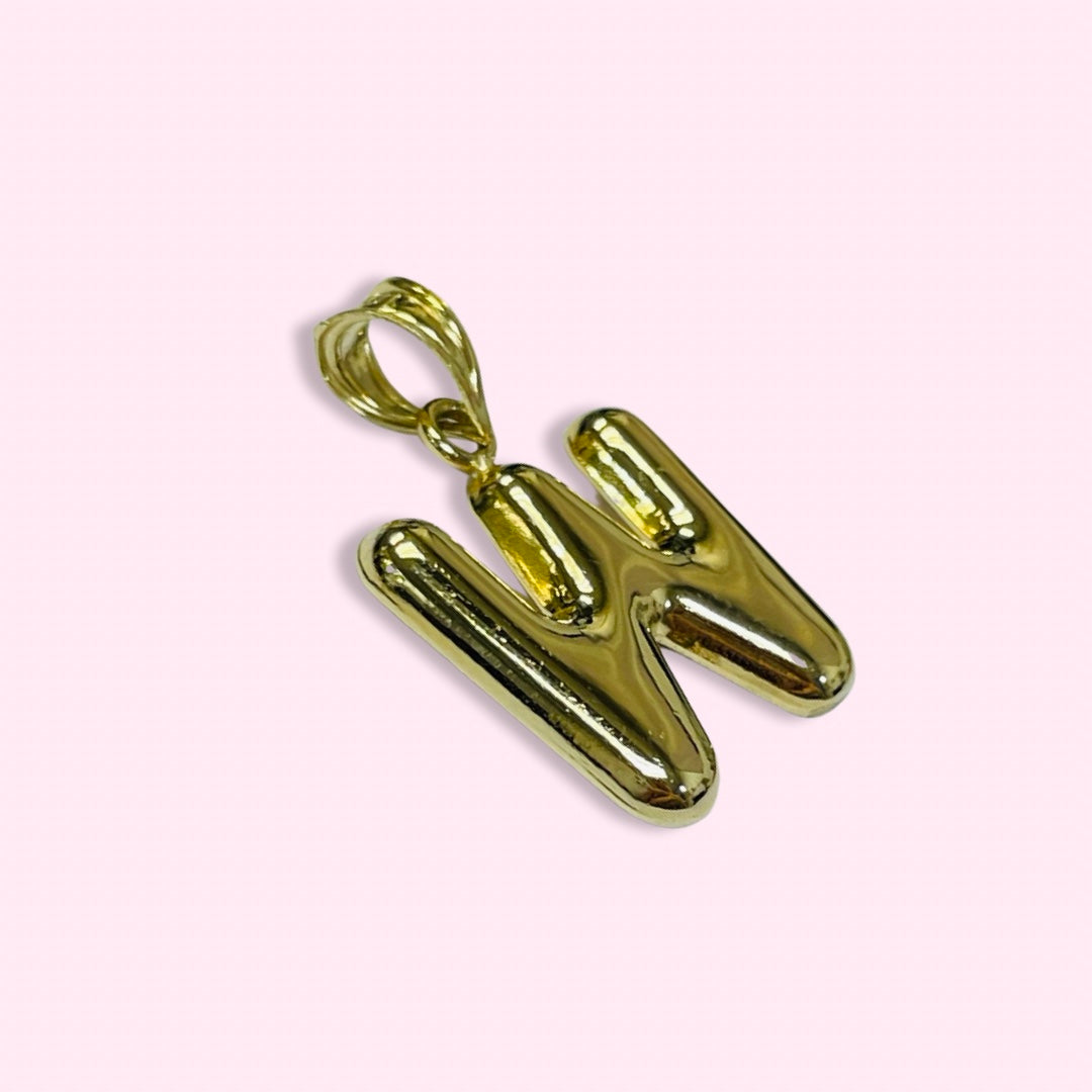 Initial W Puffy Balloon Letter 10K Yellow Gold Pendant