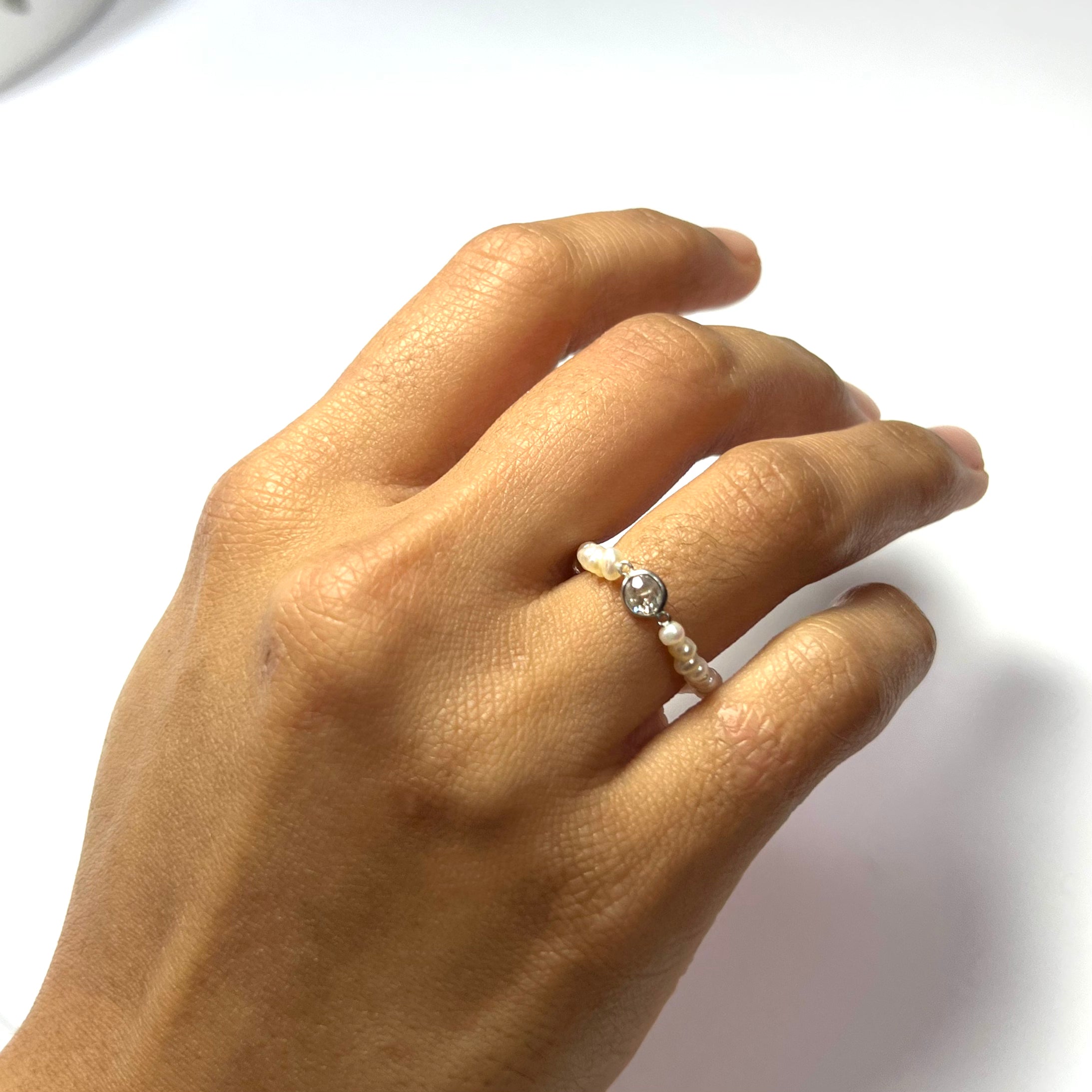 Natural Seed Pearl Eternity .20ct Diamond Ring Size 6.5