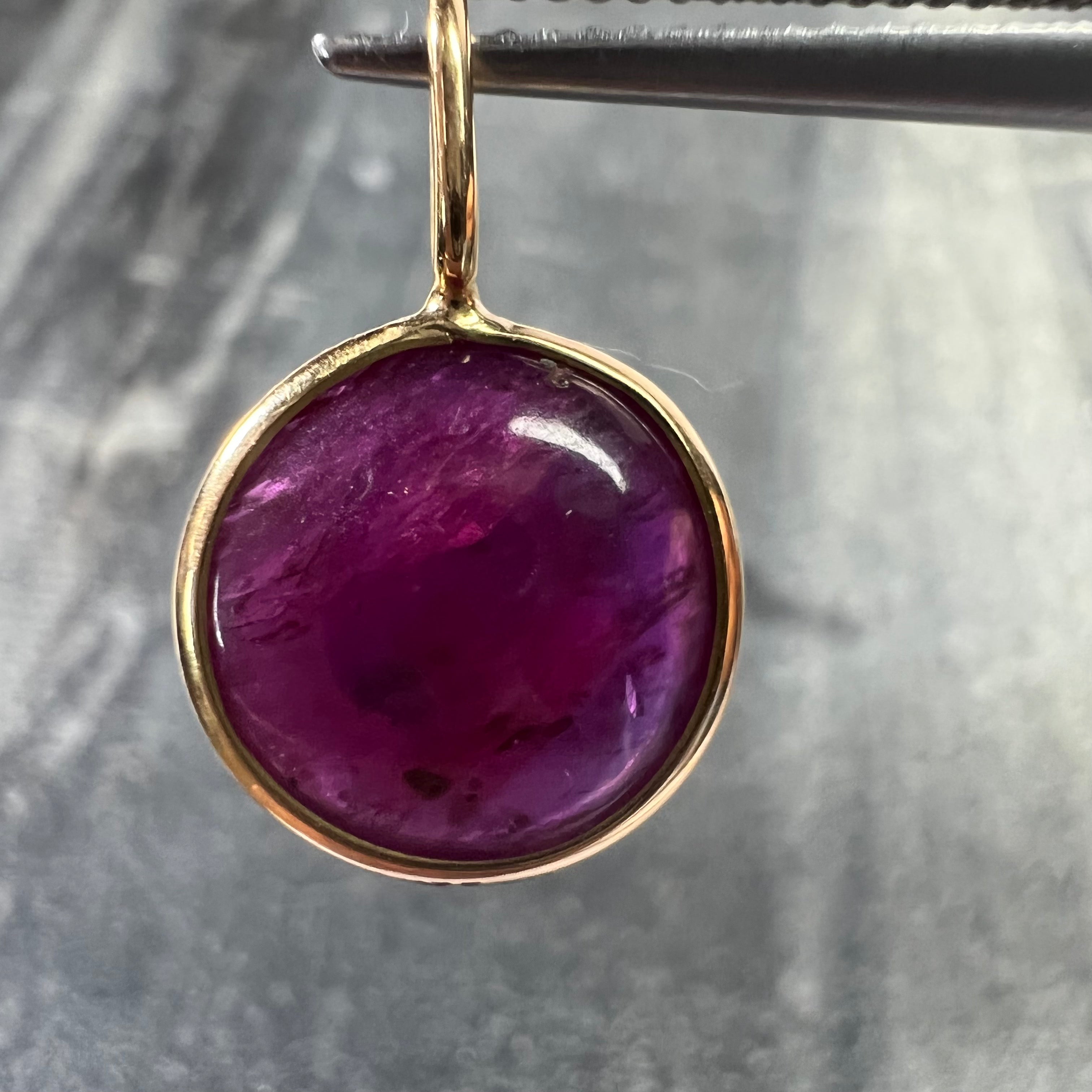 5CT Cabochon Pink Tourmaline in 18K Yellow Gold Charm Pendant 18x11mm