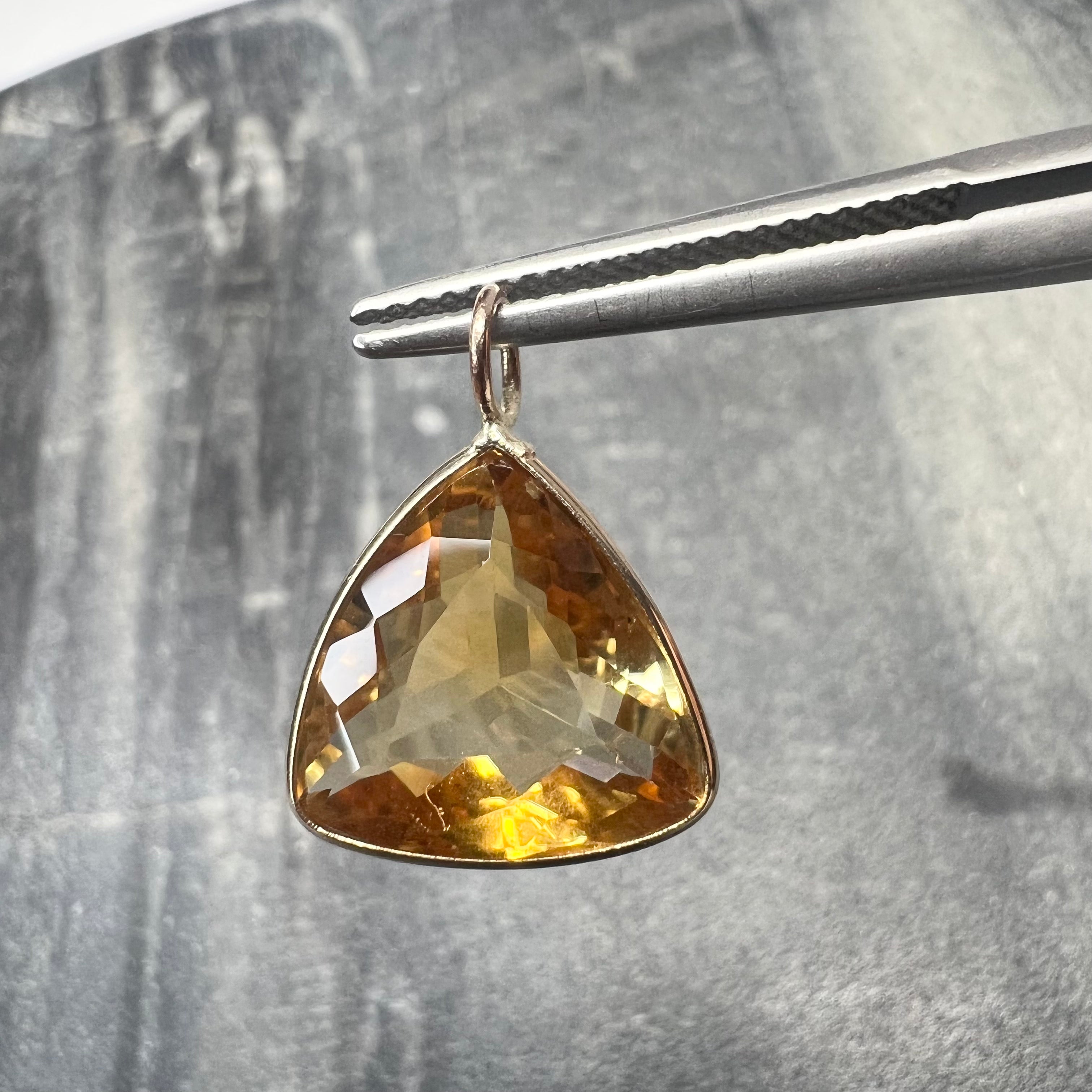 5CT Natural Trillion Cut Yellow Citrine 14K Yellow Gold Pendant Charm 11.5x13mm