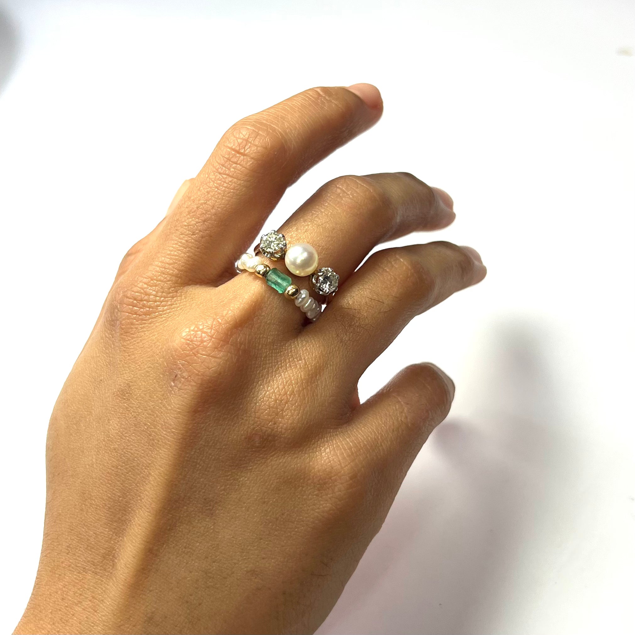 Natural Seed Pearl Eternity Rough Emerald & Gold Bead Ring Size 7.5