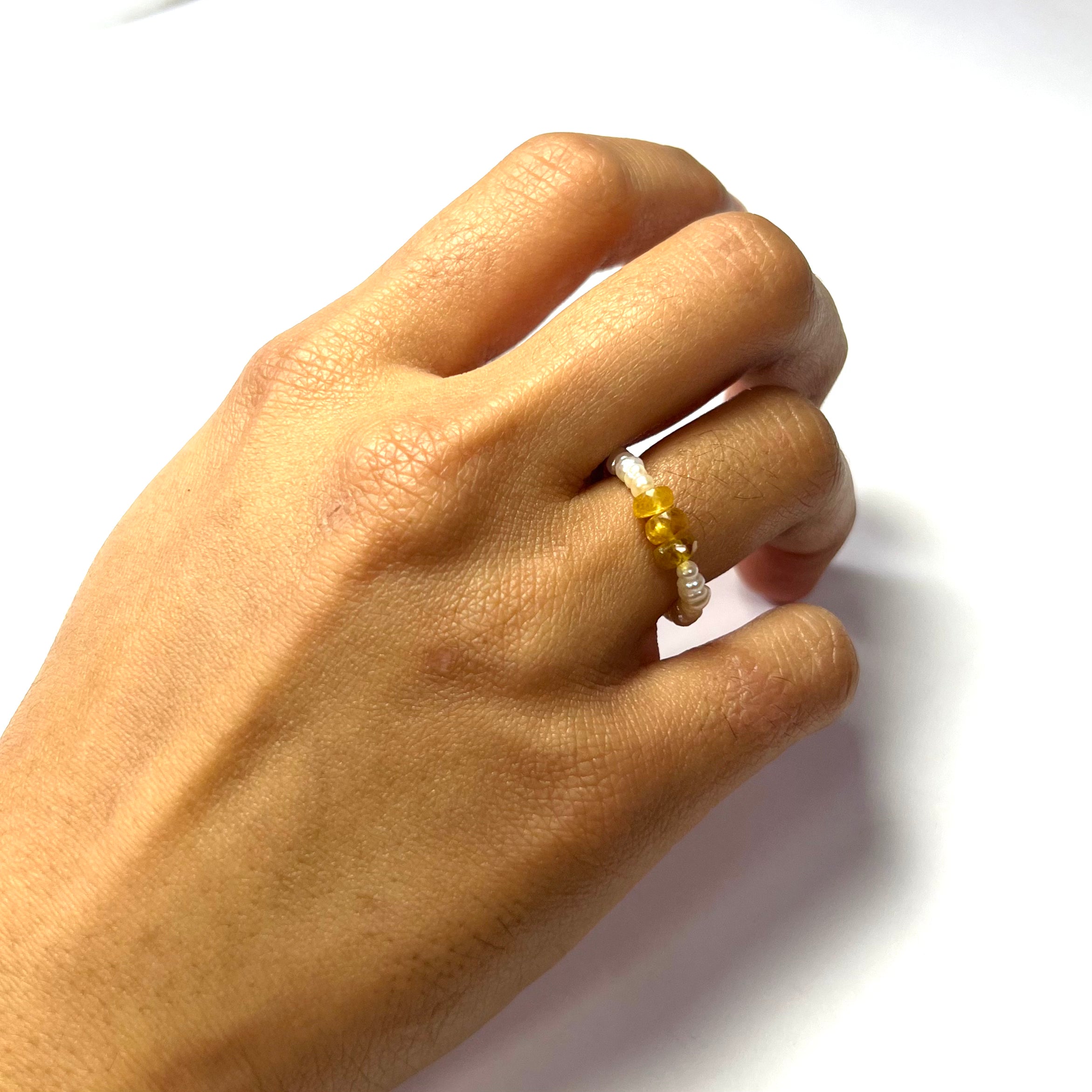 Natural Seed Pearl Rough Yellow Sapphire Eternity Ring Size 6