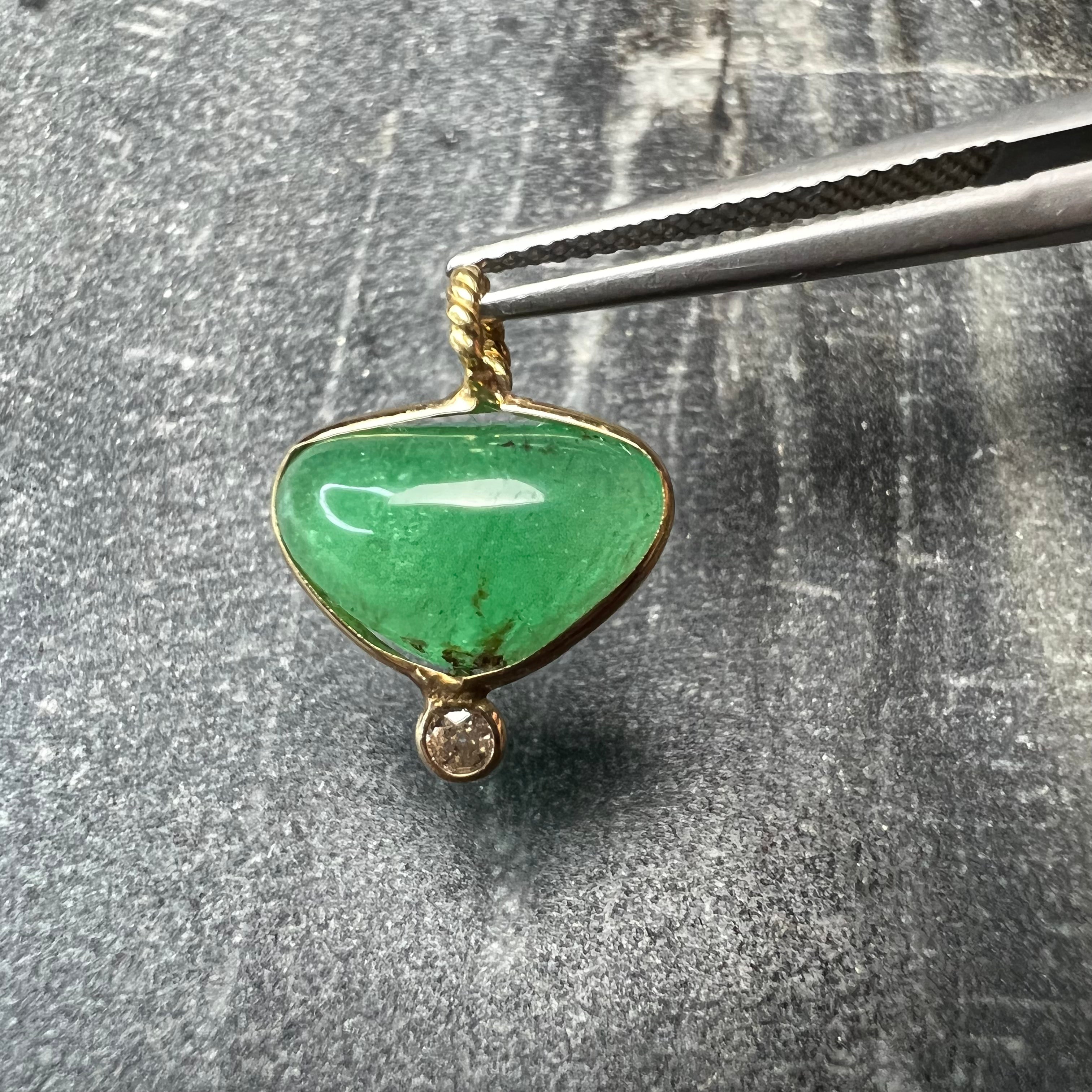 3CT Colombian Emerald 14K Yellow Gold Pendant Charm 16.5x13.2mm