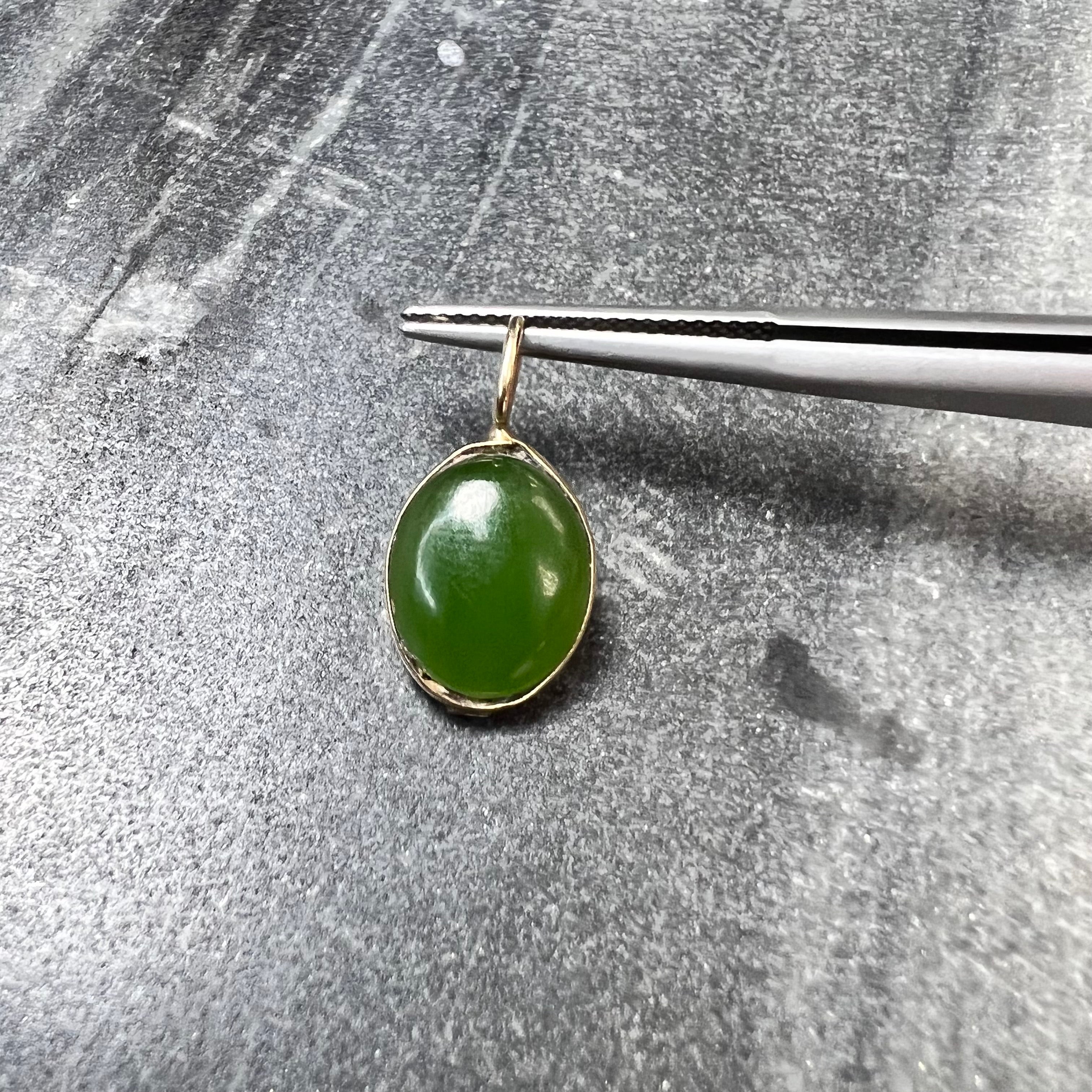 Natural Jade 14K Yellow Gold Pendant Charm 20x11mm