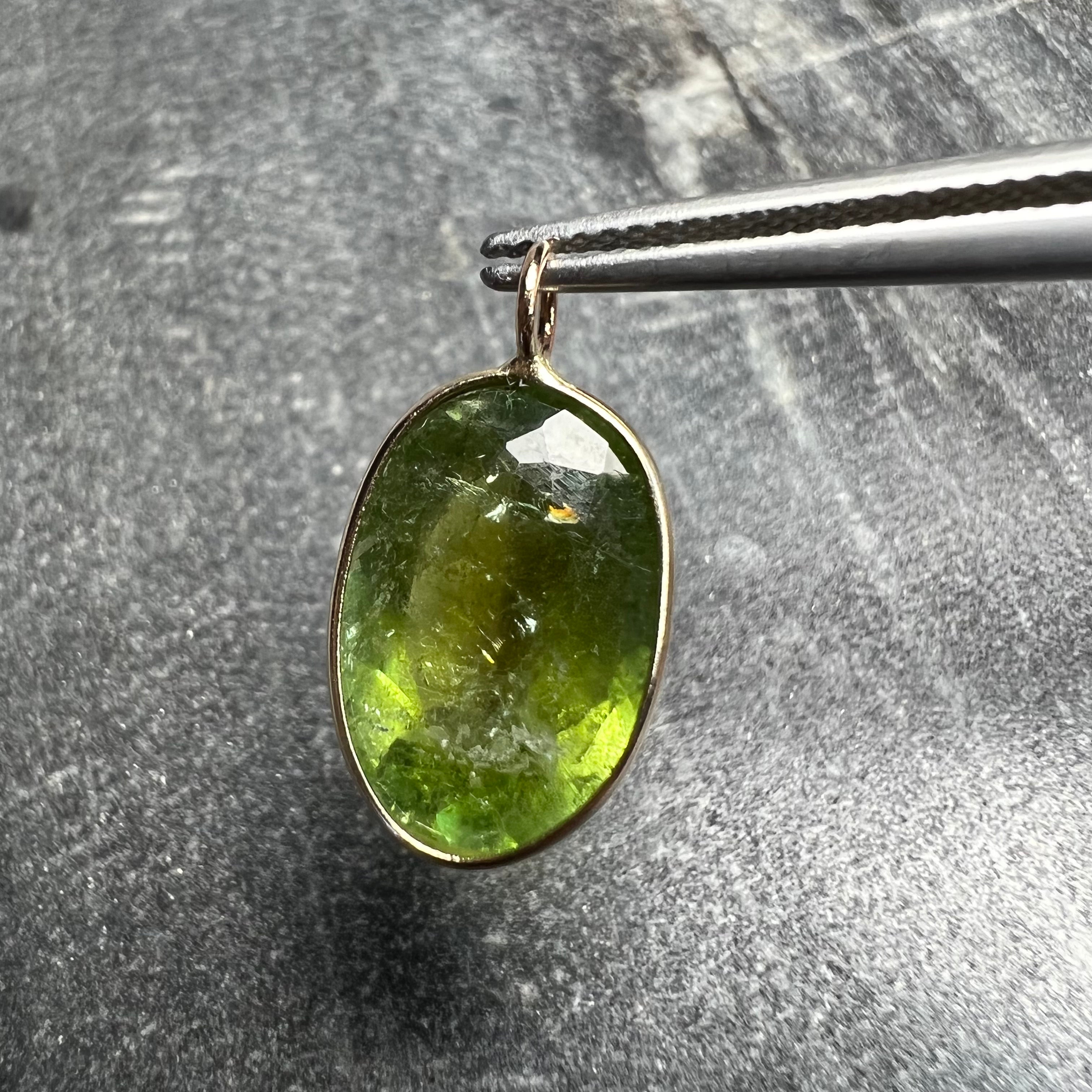 5.4CT Natural Oval Tourmaline 14K Yellow Gold Pendant Charm 19x5mm