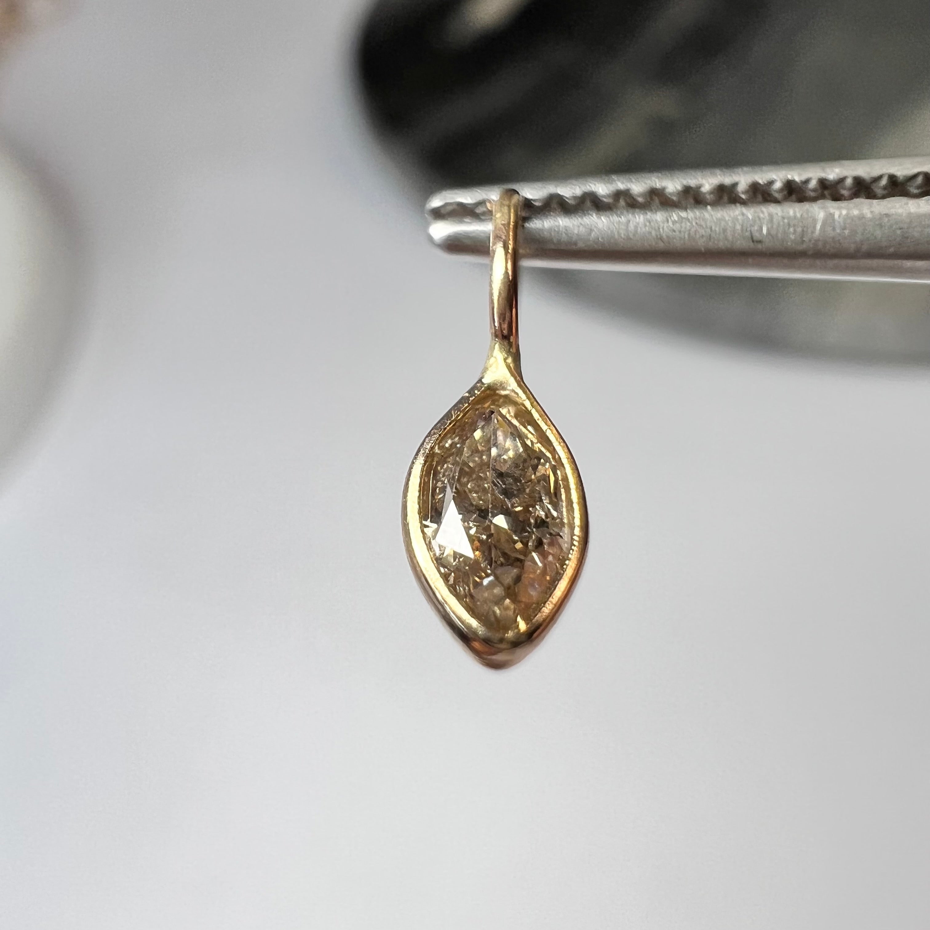 .15CT Natural Champagne Marquise Diamond 14K Yellow Gold Pendant Charm 12x4mm