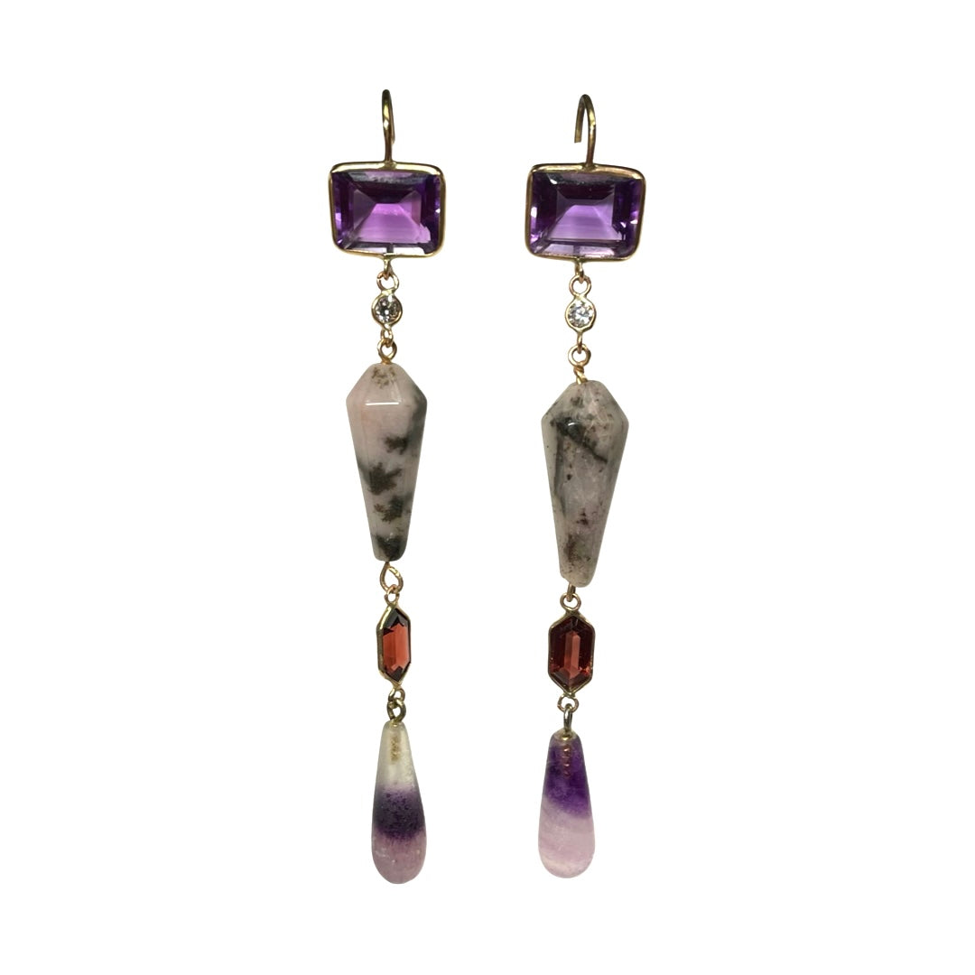 Amethyst Garnet Long Earrings 3"