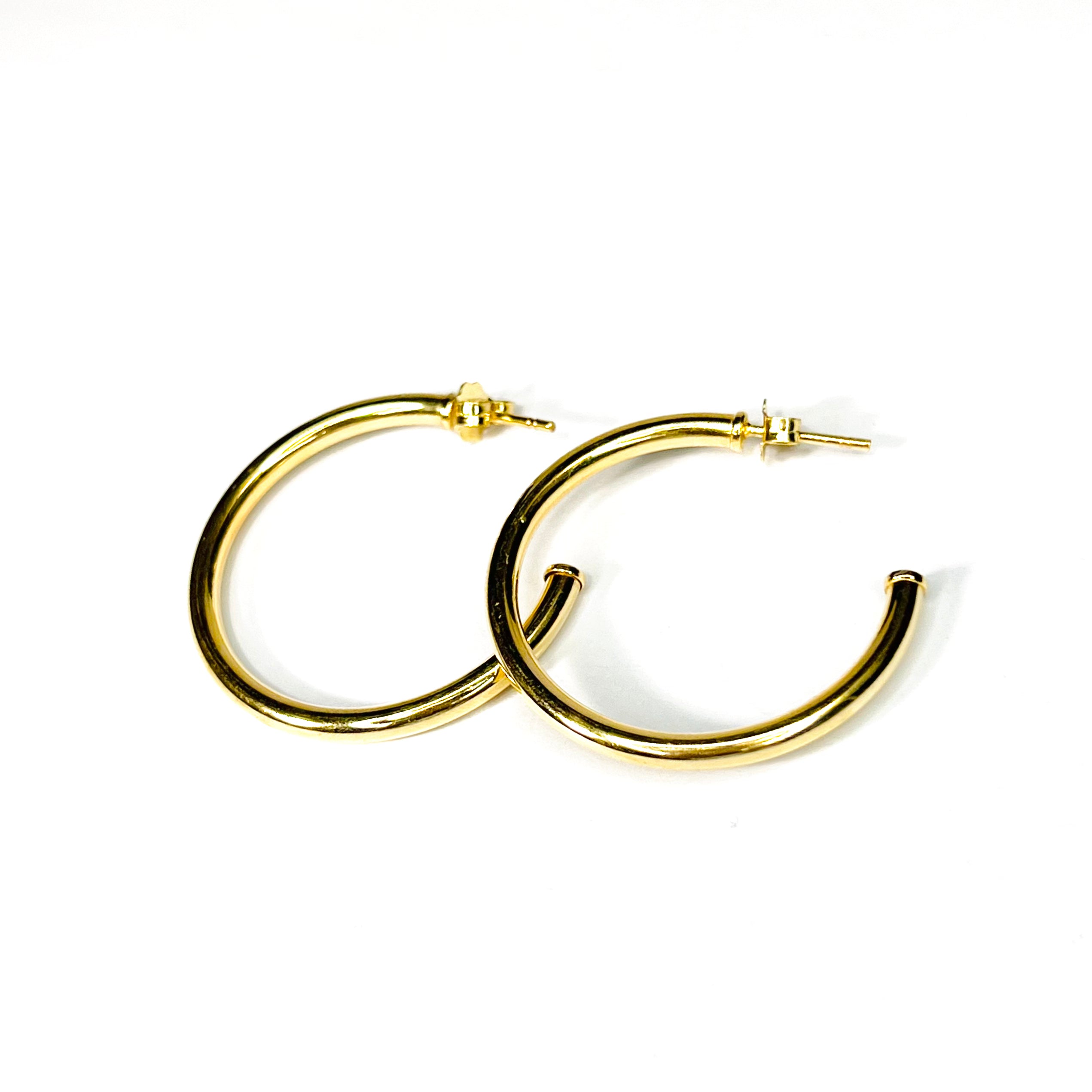 Solid 14k Yellow Gold Smooth Half Earring Hoop 1.4" 2.86g