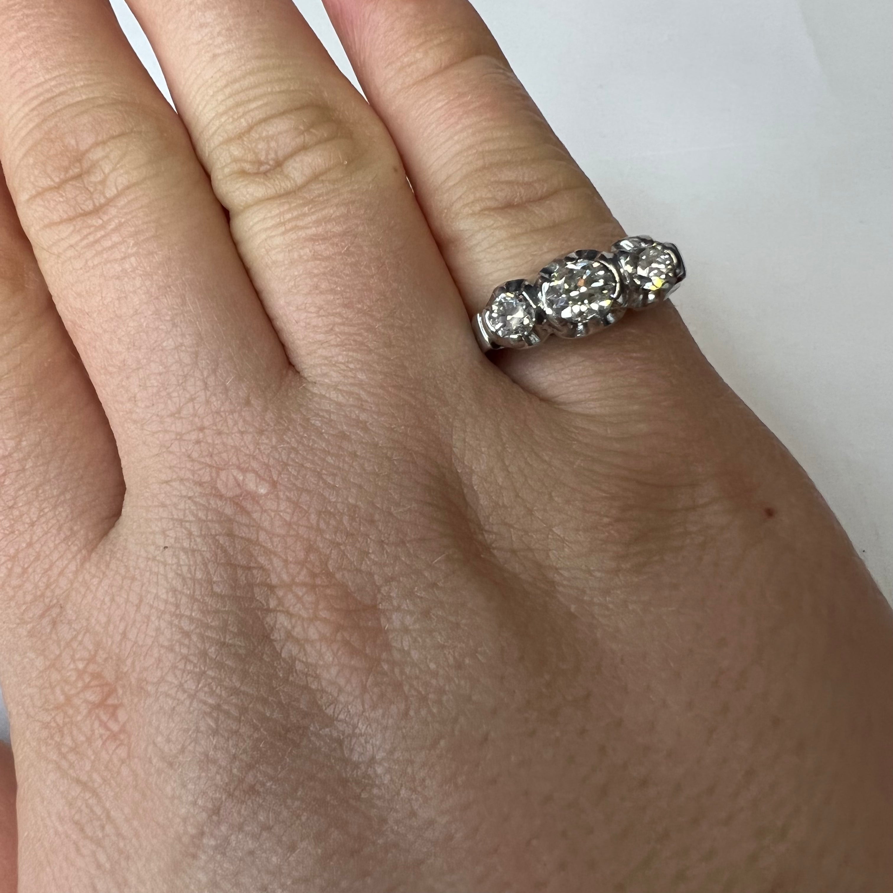 Antique 18K White Gold 3 Diamond Ring Size 6