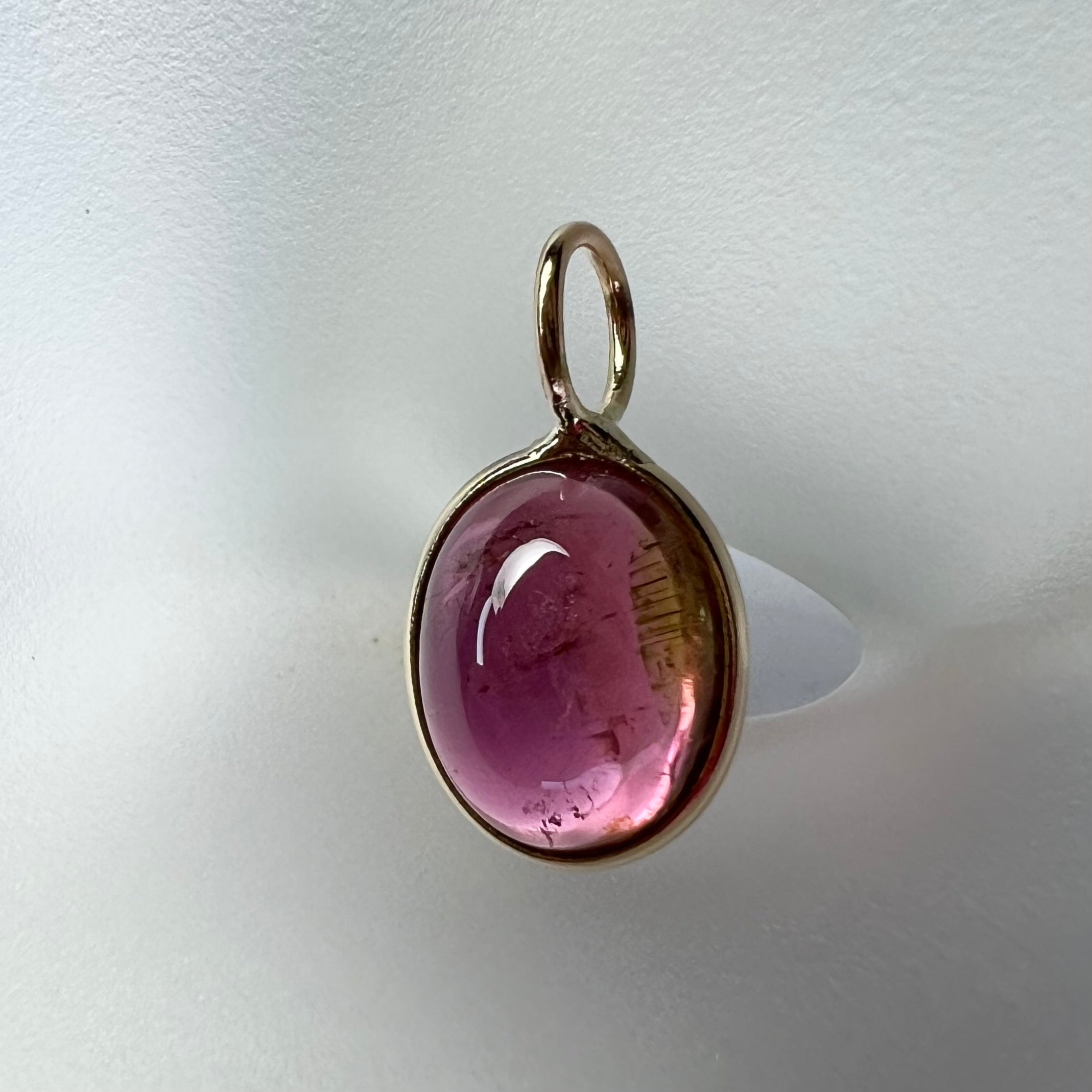Natural Cabochon Tourmaline 14K Yellow Gold Pendant Charm 14.5x8mm