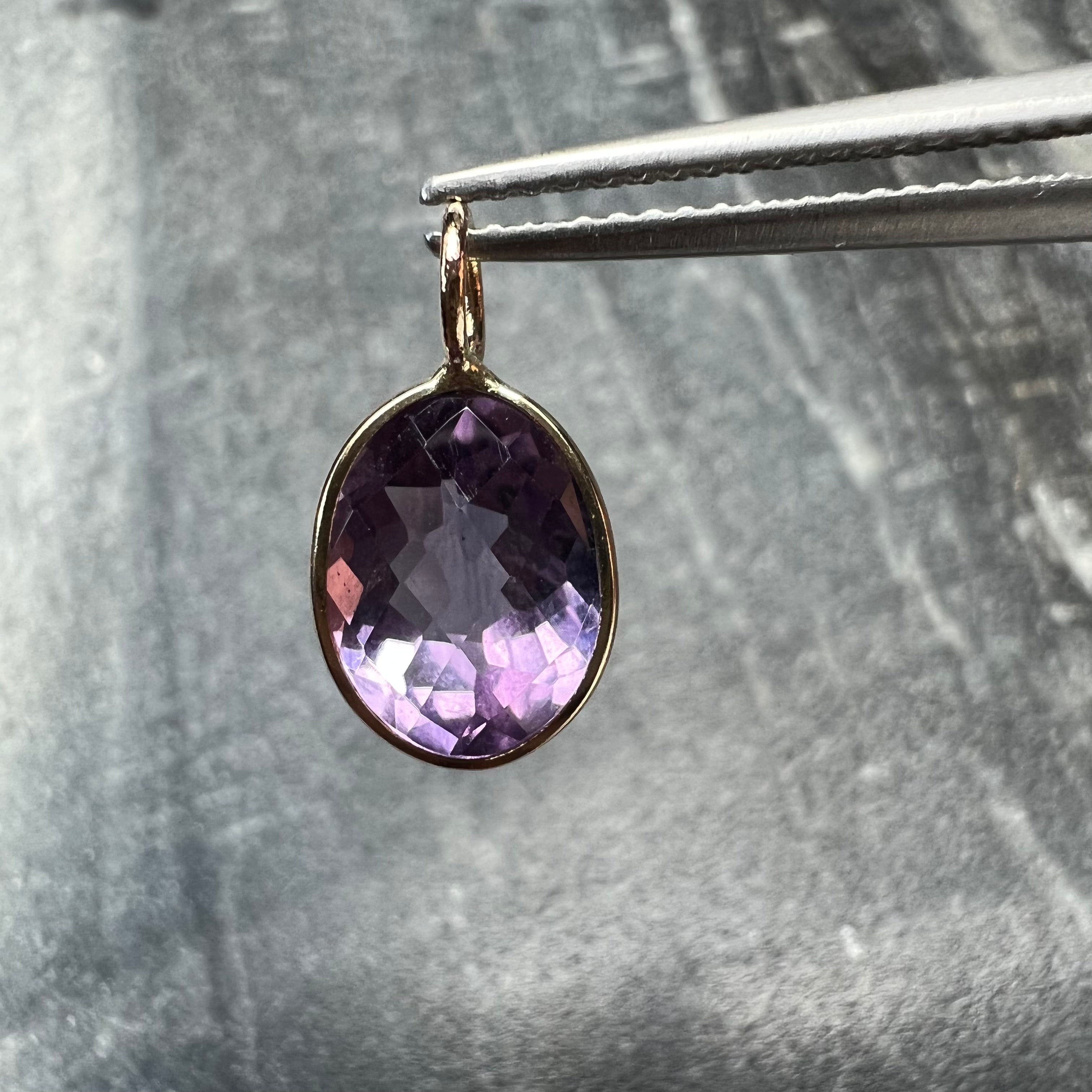 2CT Natural Oval Amethyst 14K Yellow Gold Pendant Charm 14x7mm