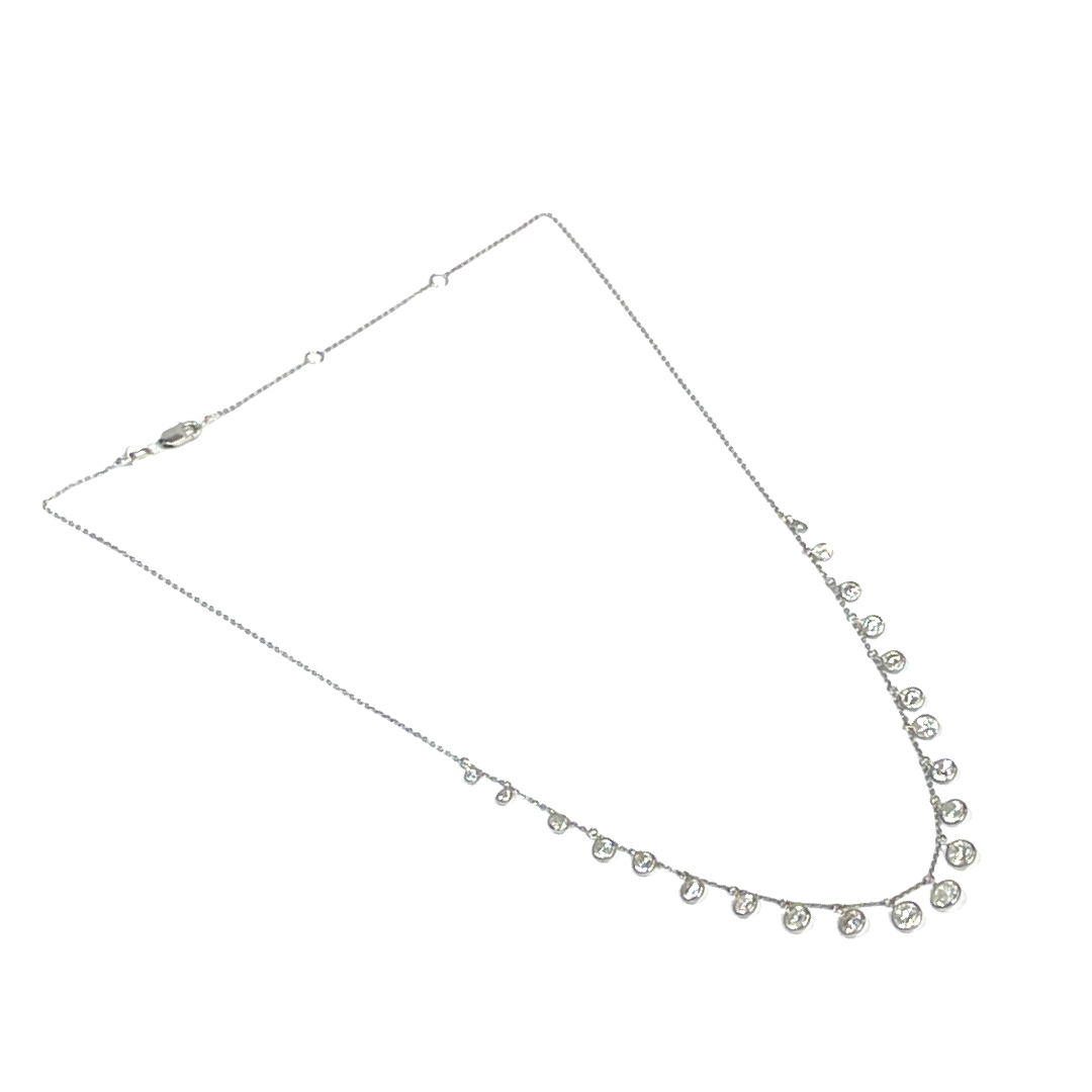 3.92CTW Round Diamond Dangle Fringe Necklace 14k White Gold