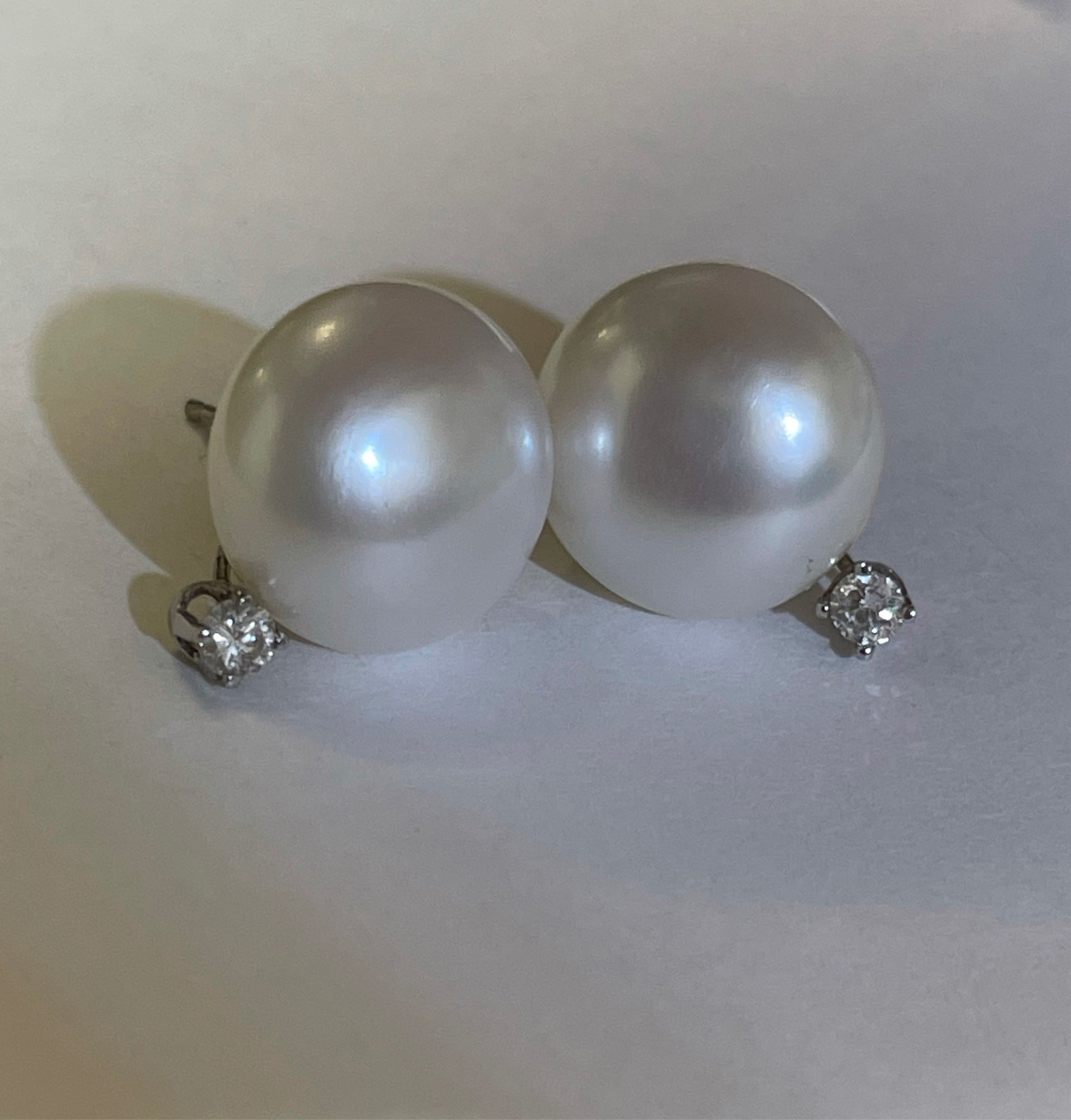 14mm Pearl and .16CT Diamond 14K White Gold Stud Earrings