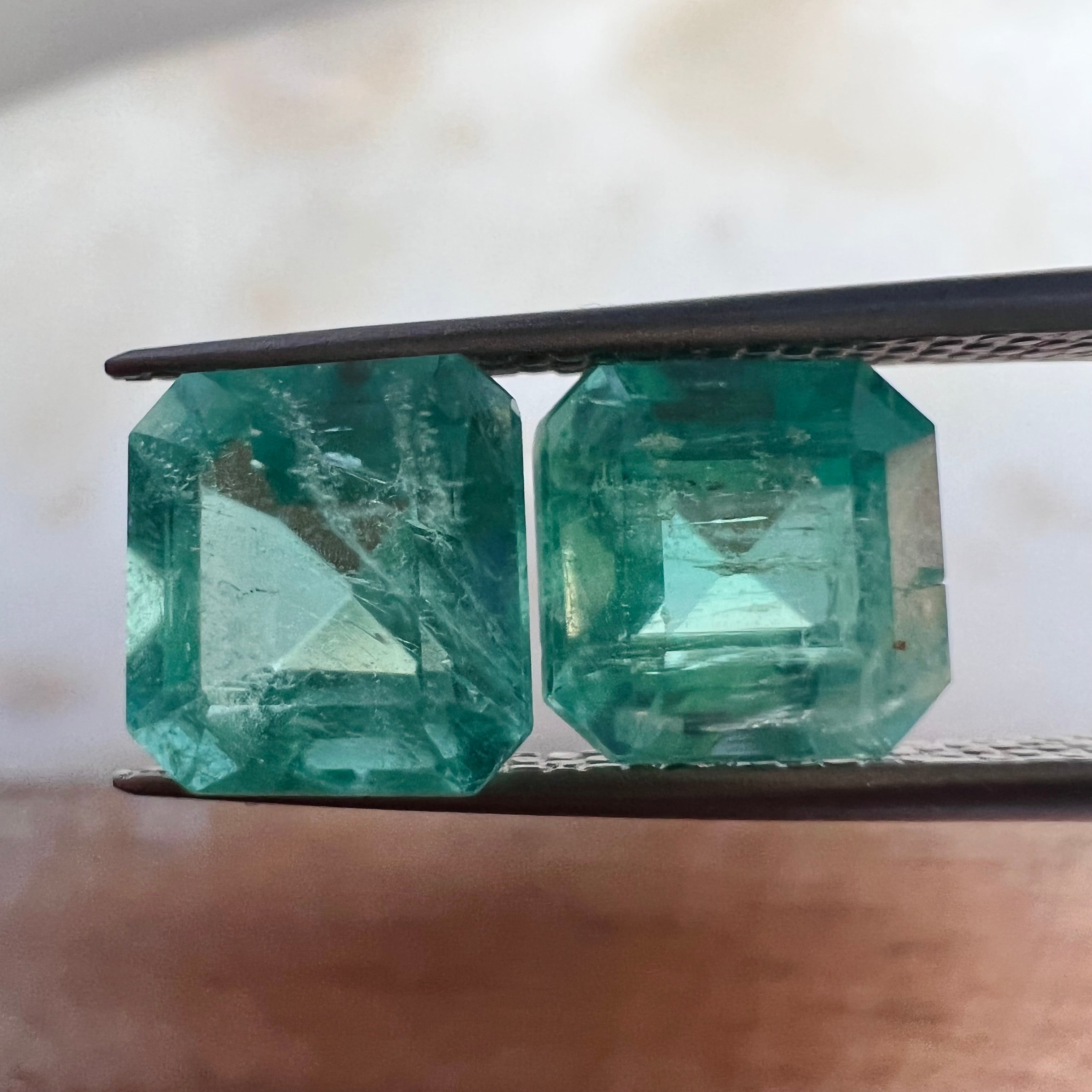 3.67CTW Pair of Natural Colombian Emerald Loose Ascher Cut