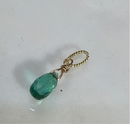.80CT Colombian Emerald Briolette 14K Pendant Charm