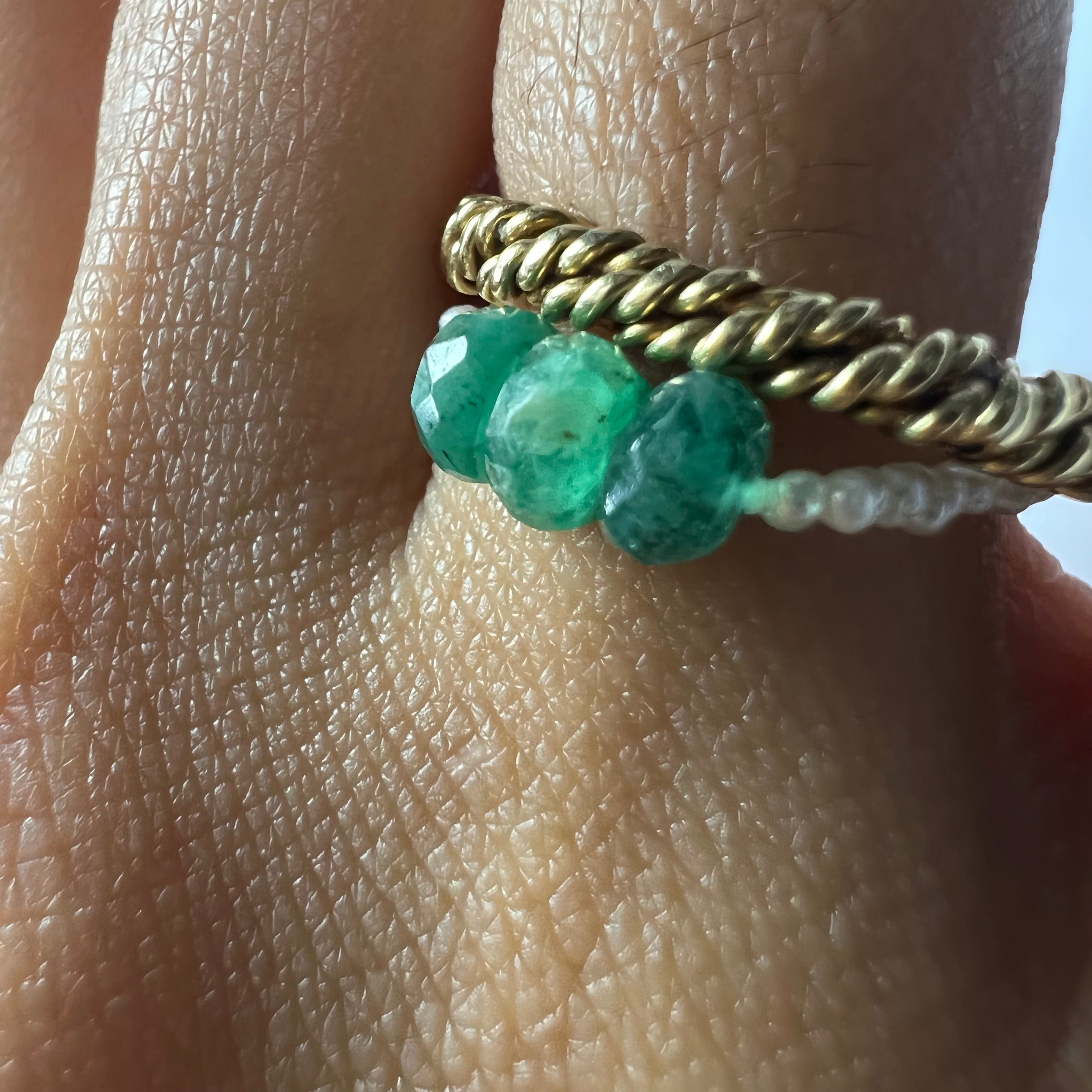 Natural Seed Pearl Eternity Rough Emerald Bead Ring Size 5