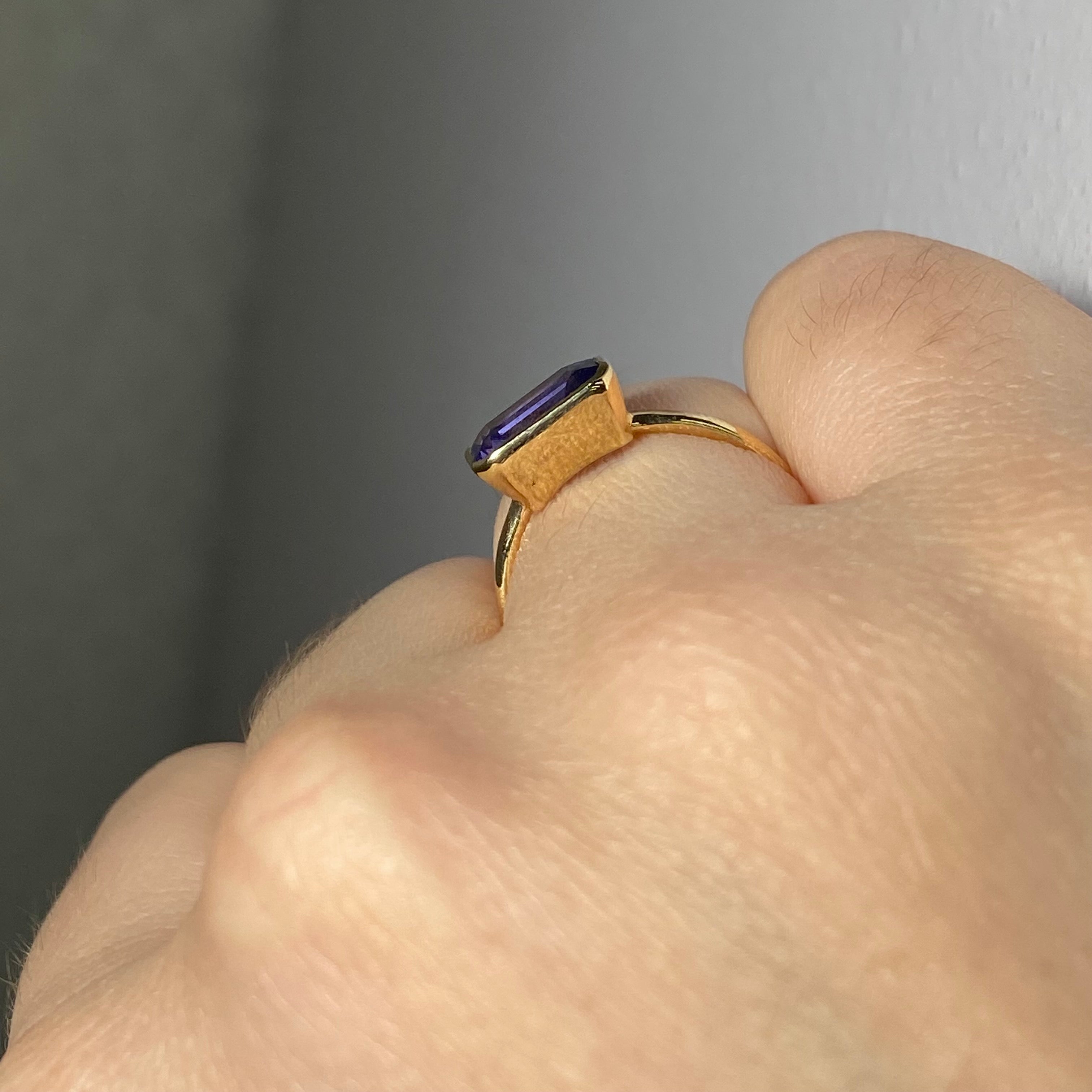 1.4CT Emerald Cut Tanzanite 18K Yellow Gold Solitaire Stacking Ring Size 5