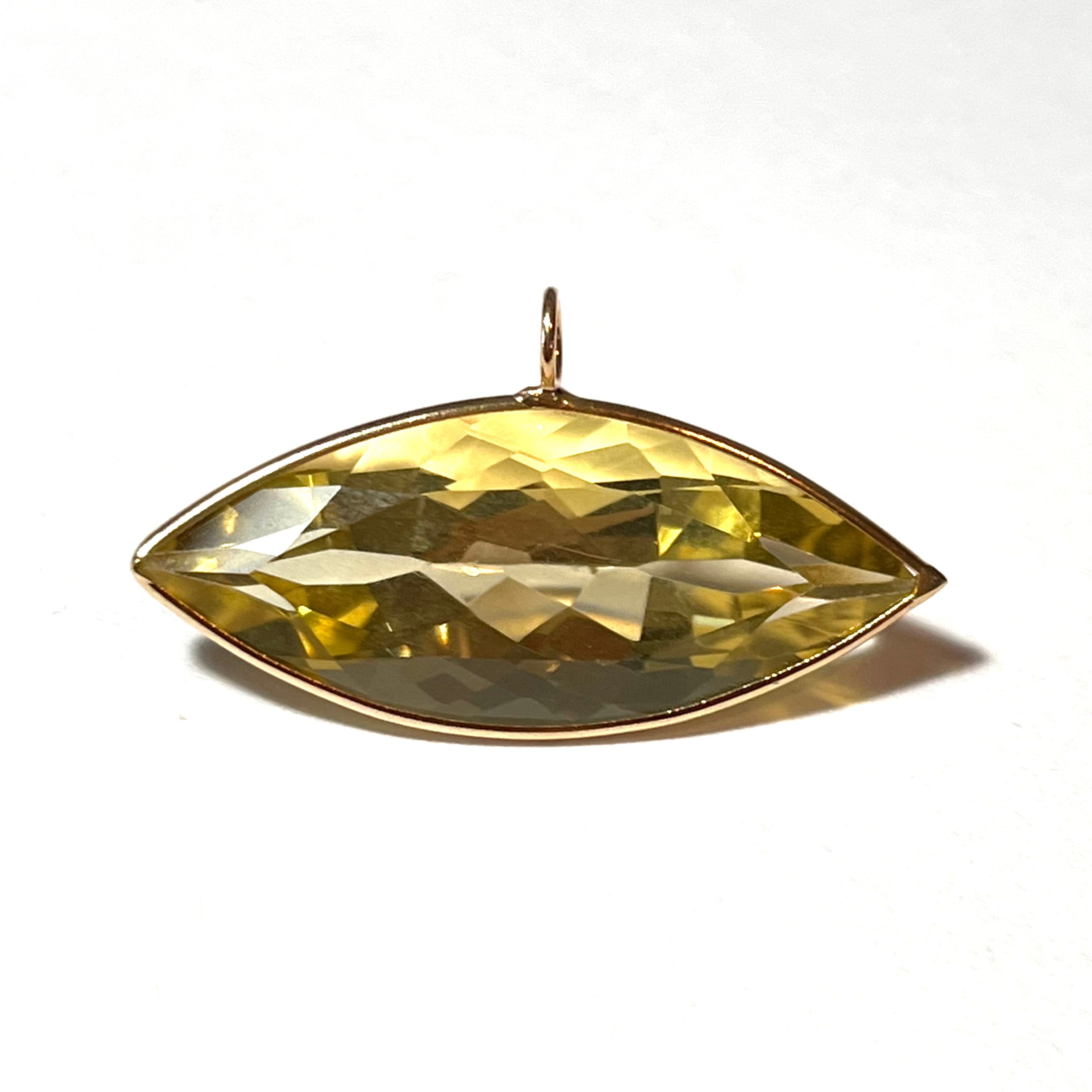 19ct Large Marquise Citrine Solid 14K Yellow Gold Gem Charm