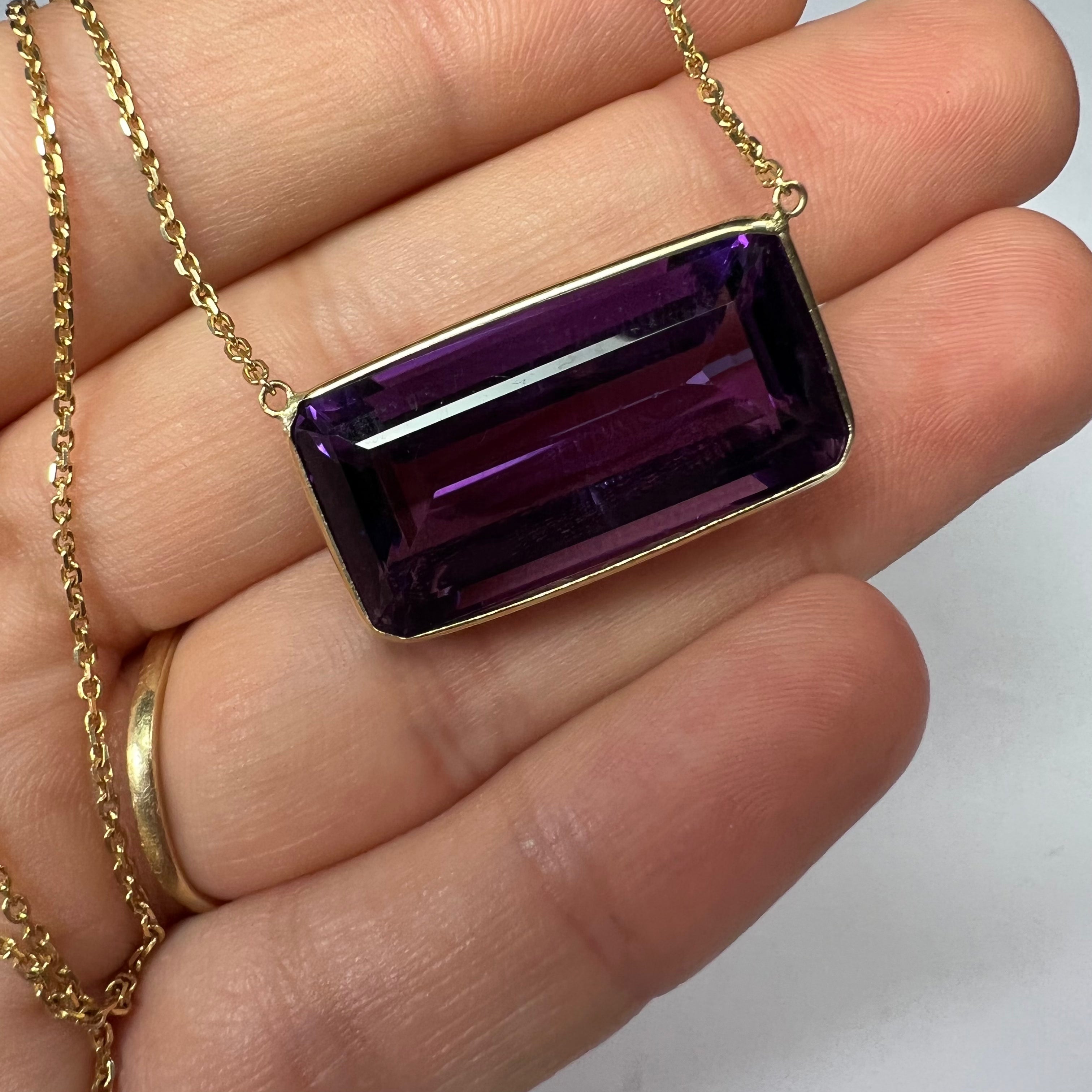 Amethyst 20" 14K Yellow Gold Cable Chain Necklace