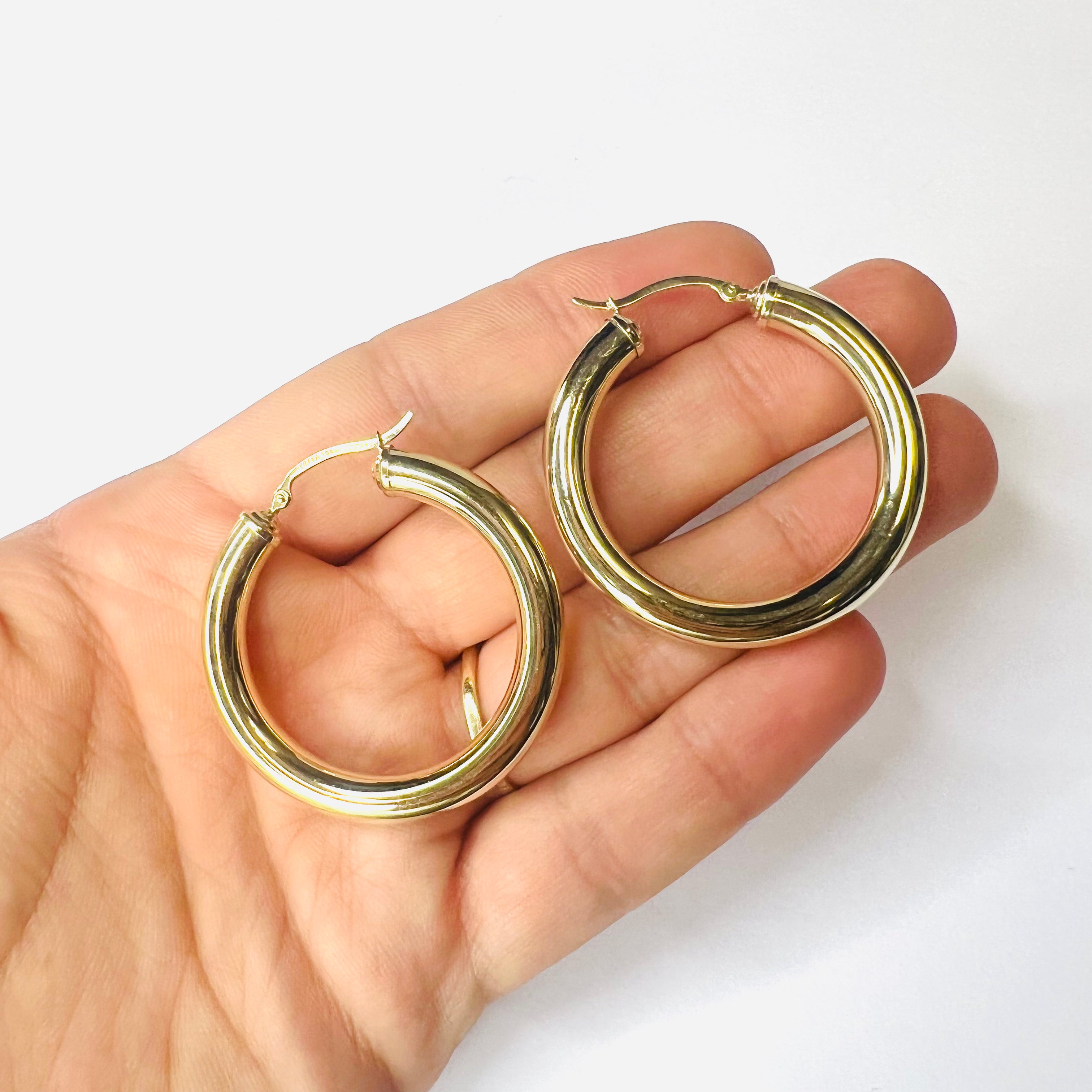 New 10K Solid Yellow Gold Hoop Earrings 1.5"