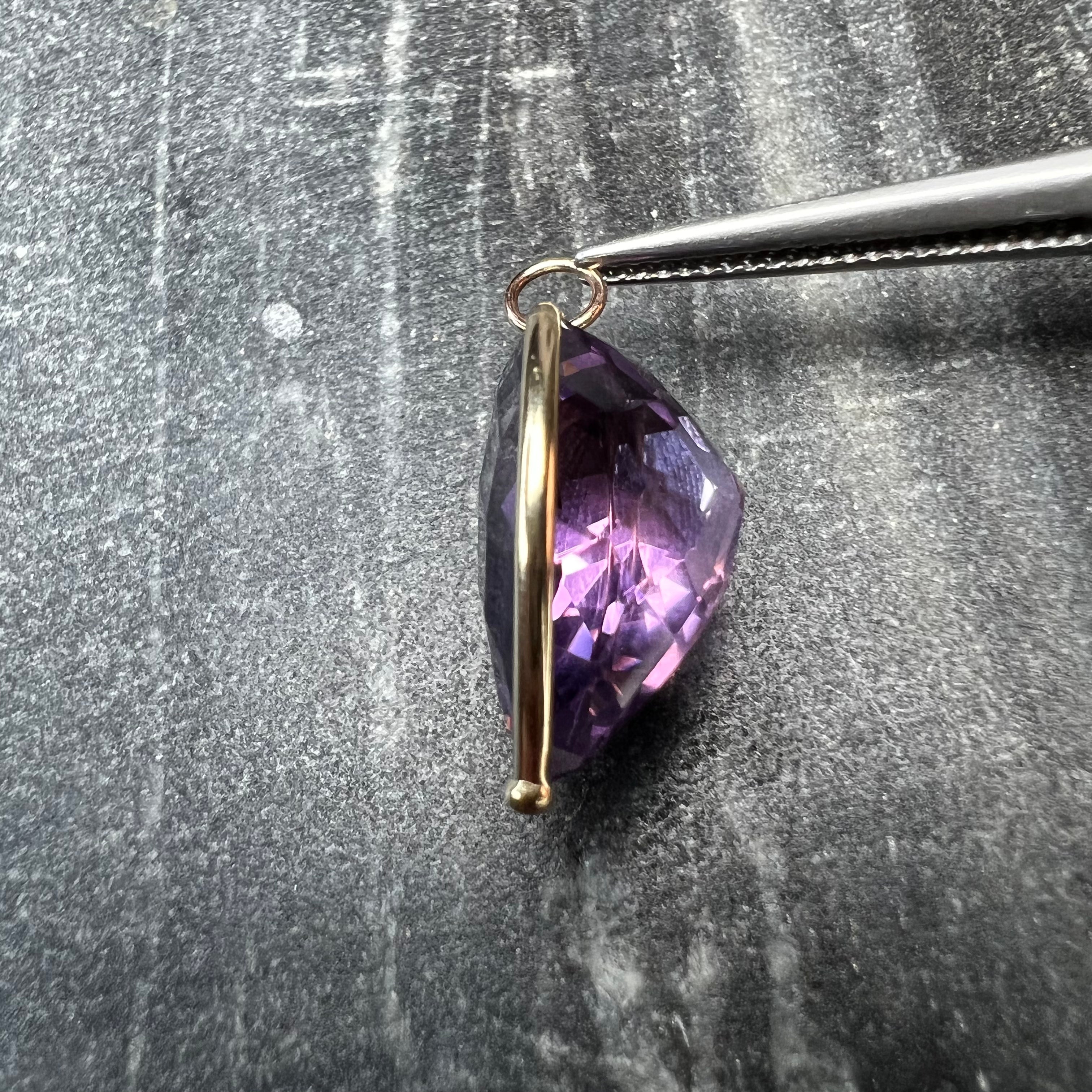 11.90CT Natural Pear Amethyst 14K Yellow Gold Pendant Charm 23x13mm