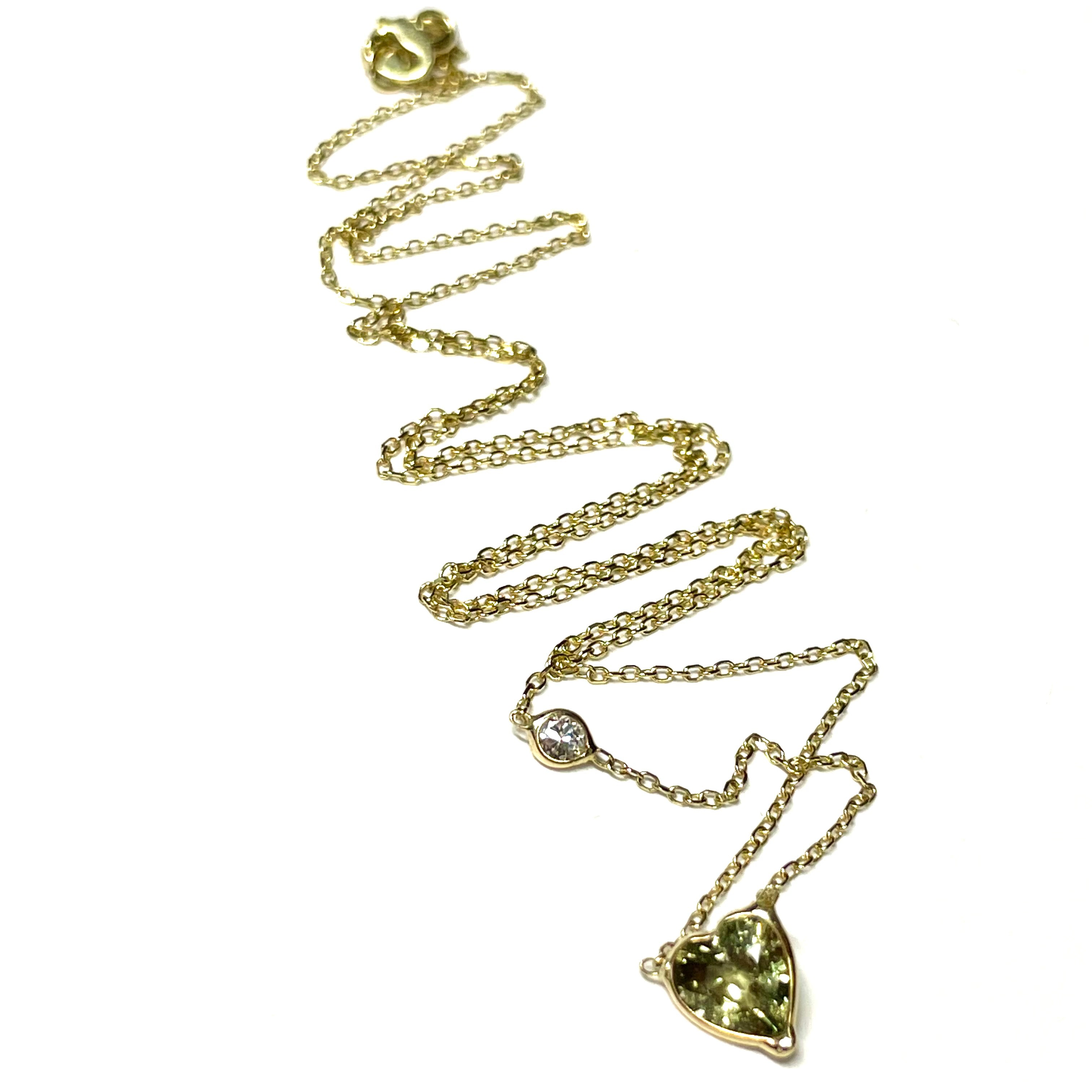 1.80 CTS Heart Sapphire Diamond 18" 14K Yellow Gold Necklace