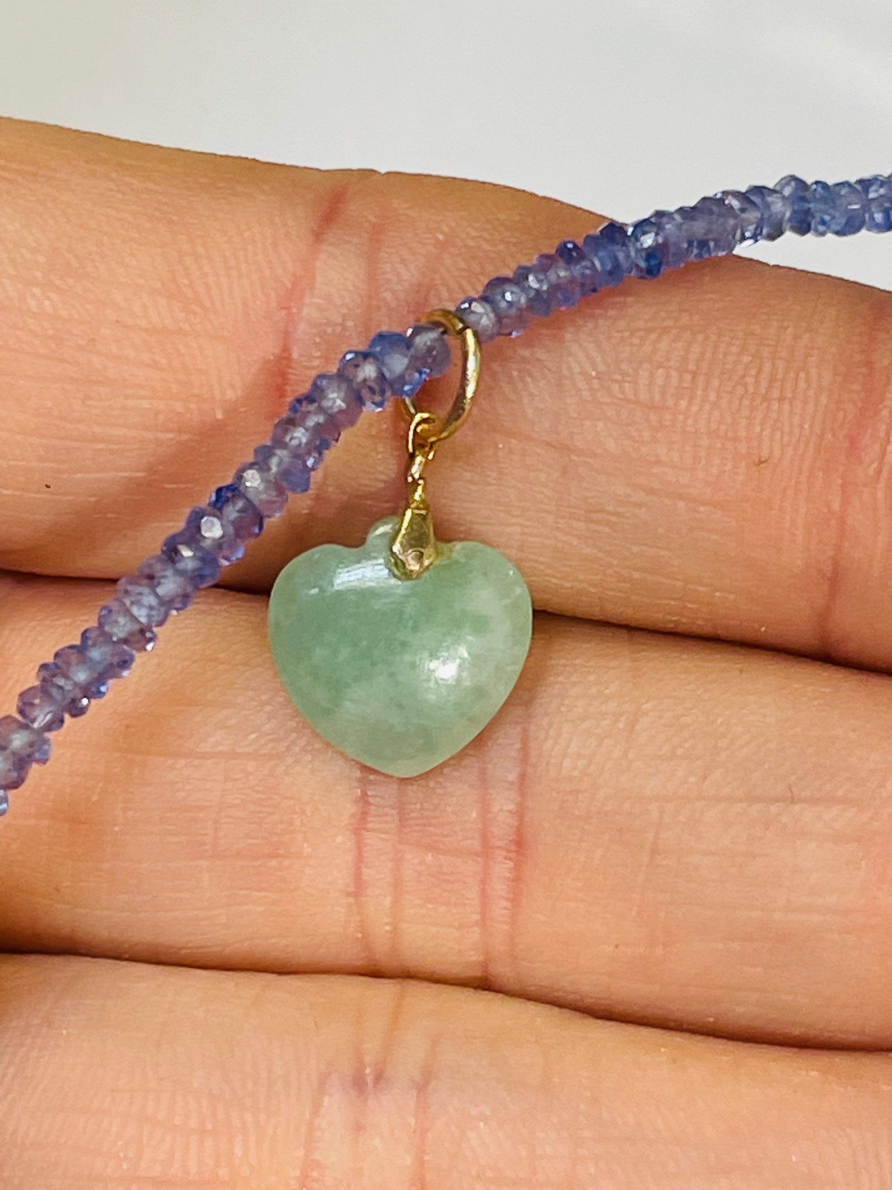 Green Jade Heart 14K Charm