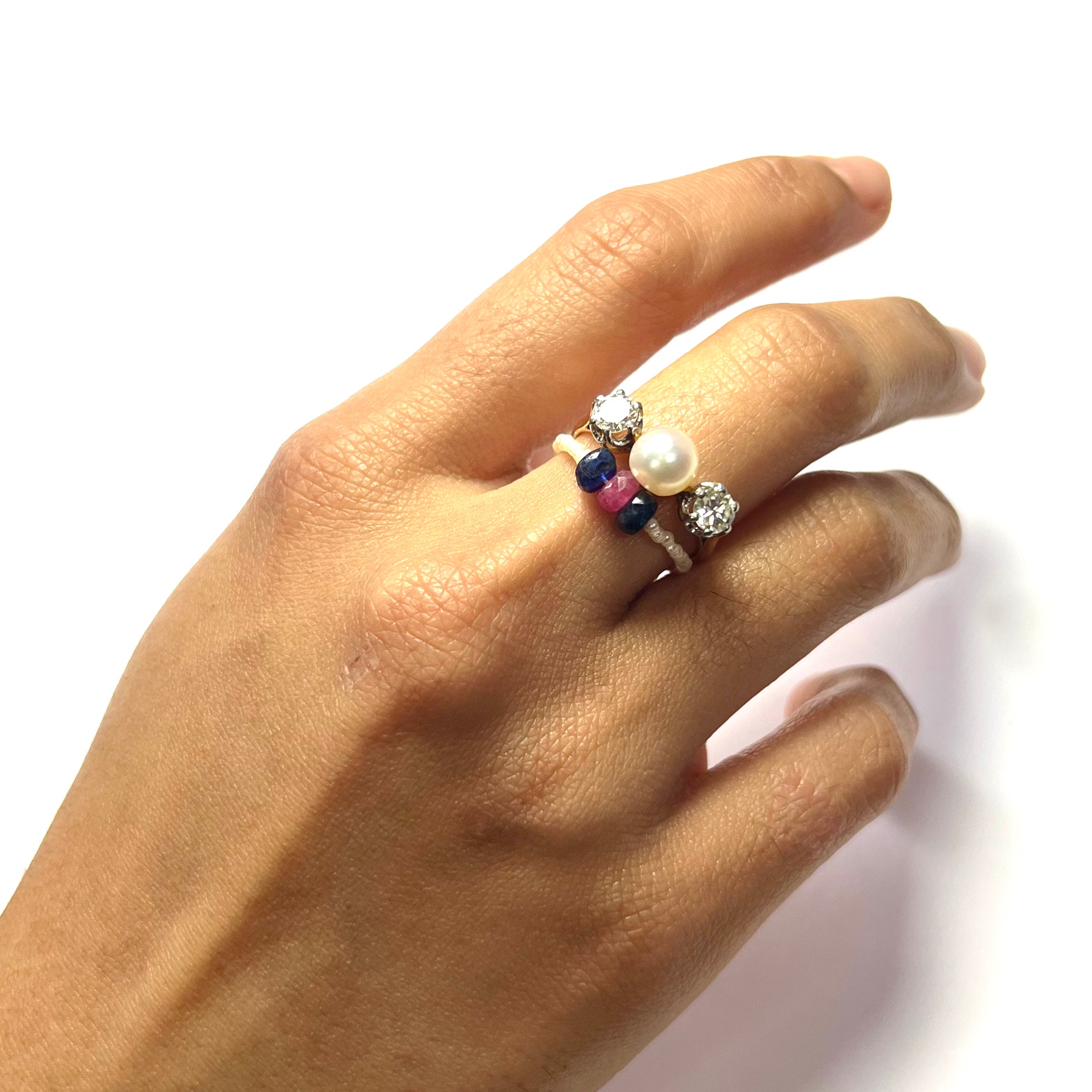 Natural Seed Pearl Eternity Rough Sapphire and Ruby Ring Size 6
