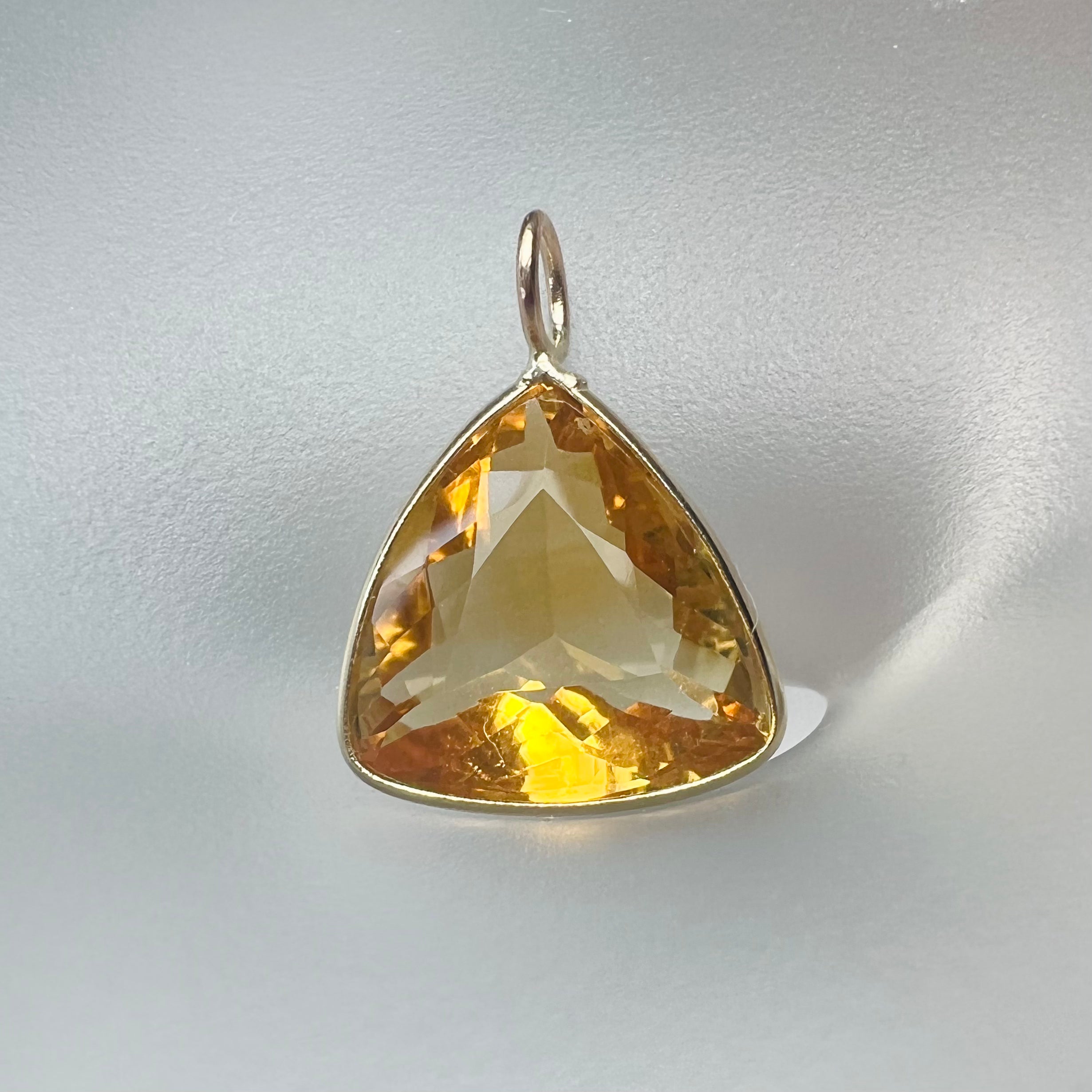 5CT Natural Trillion Cut Yellow Citrine 14K Yellow Gold Pendant Charm 11.5x13mm