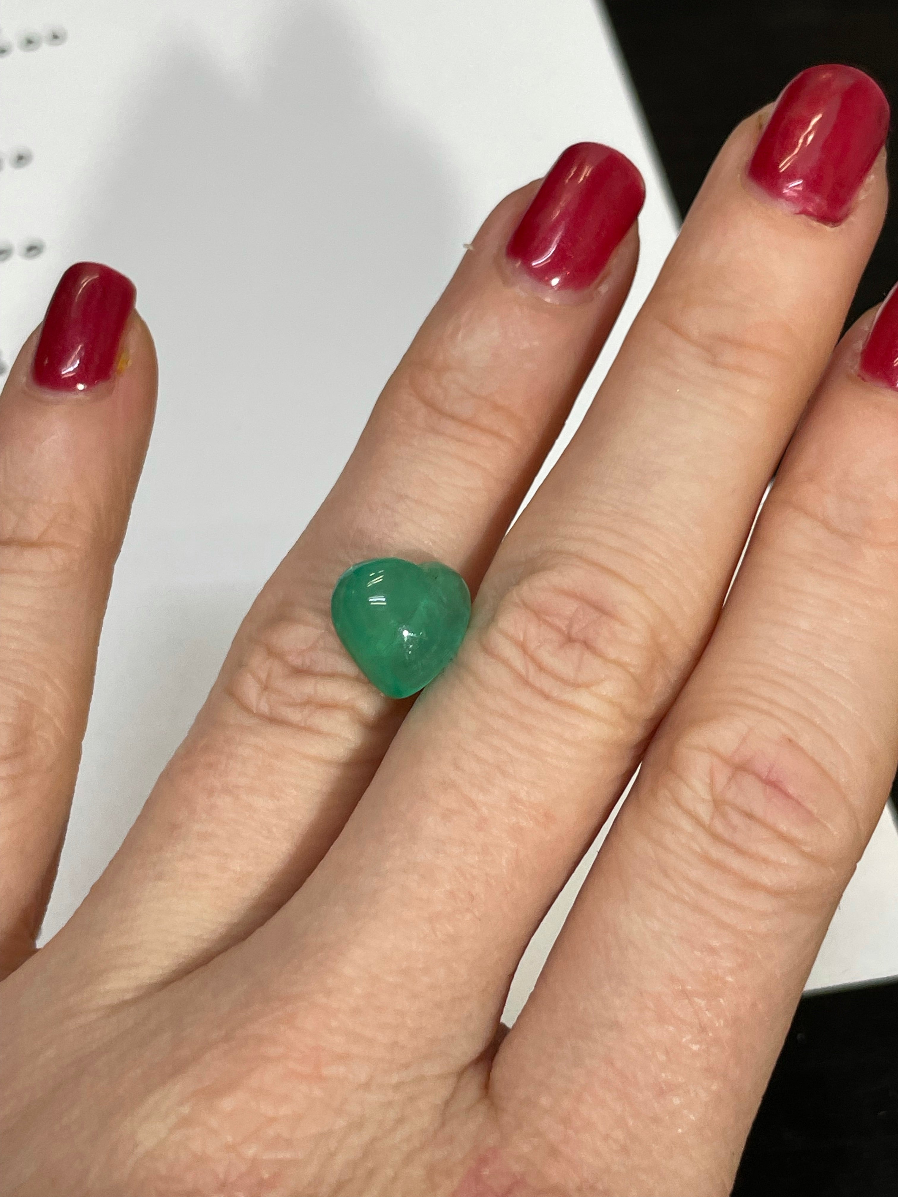 4.96CT Natural Emerald Loose Heart Cabochon 10x10mm