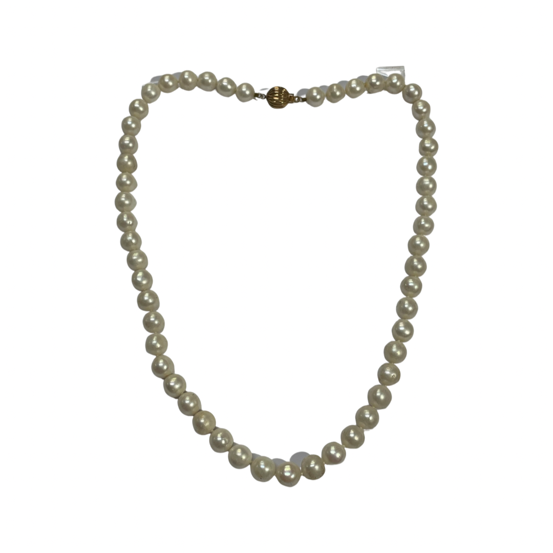 White Pearl 20” 9mm 14K Yellow Gold Necklace