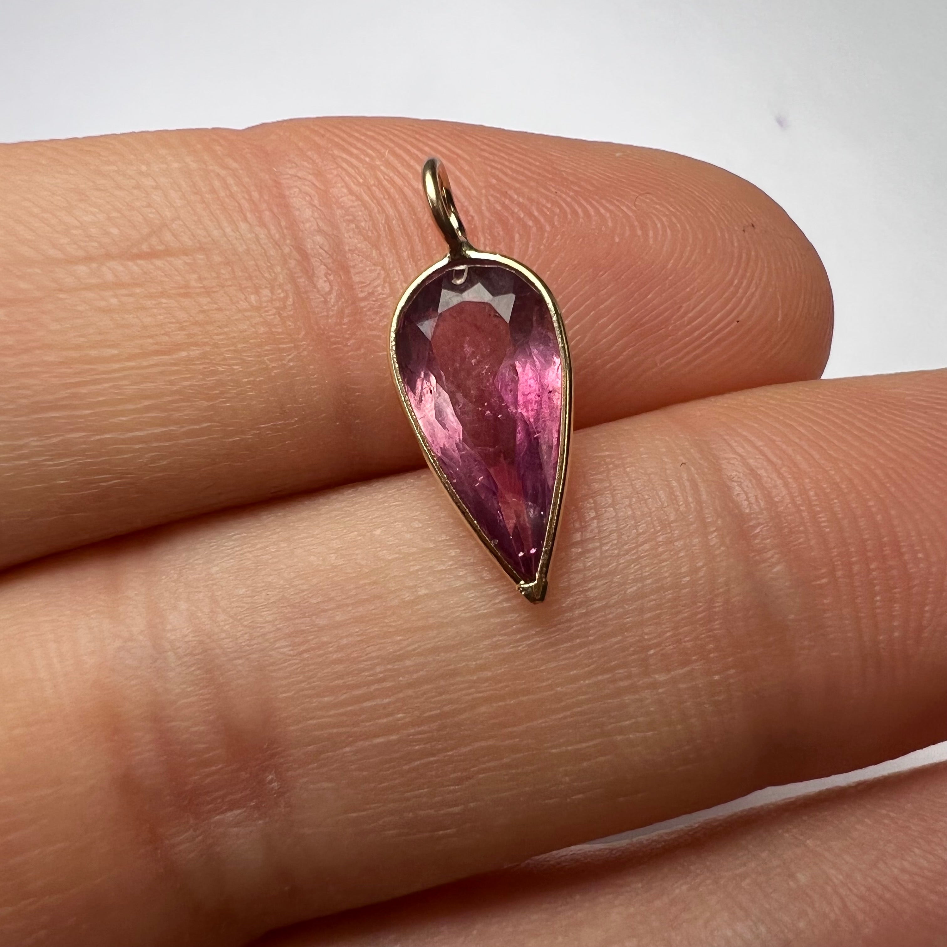 Natural Pink Pear Tourmaline14K Yellow Gold Pendant Charm 16x7mm
