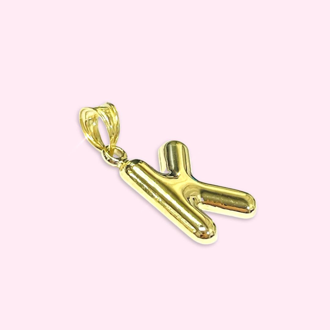 Initial K Puffy Balloon Letter 10K Yellow Gold Pendant