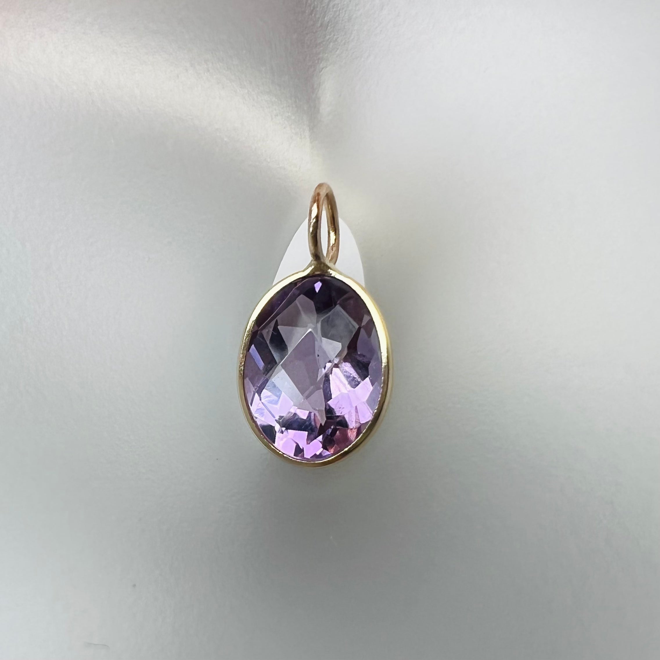 2CT Natural Oval Amethyst 14K Yellow Gold Pendant Charm 14x7mm
