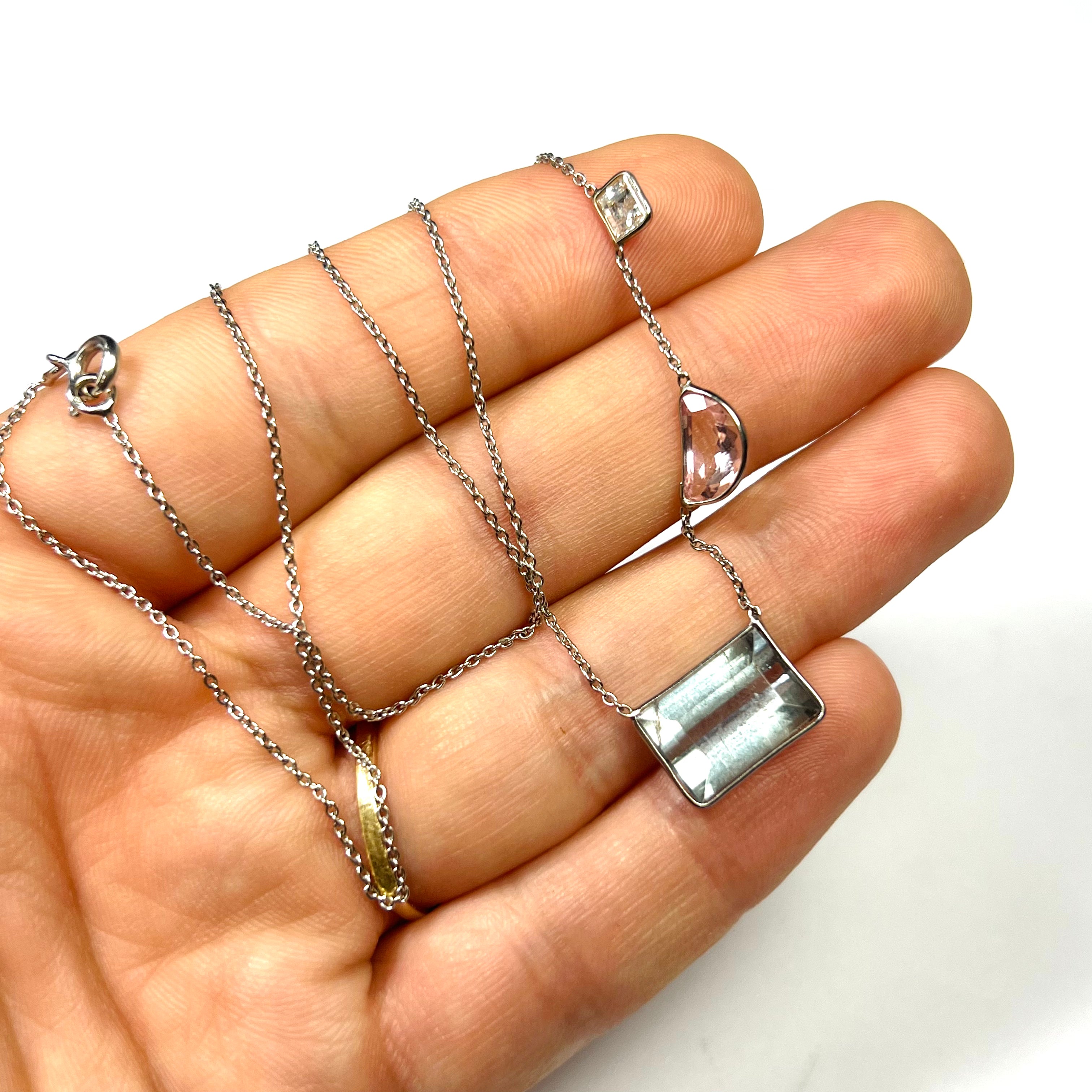 Diamond Sapphire Tourmaline 17" 14K White Gold Necklace