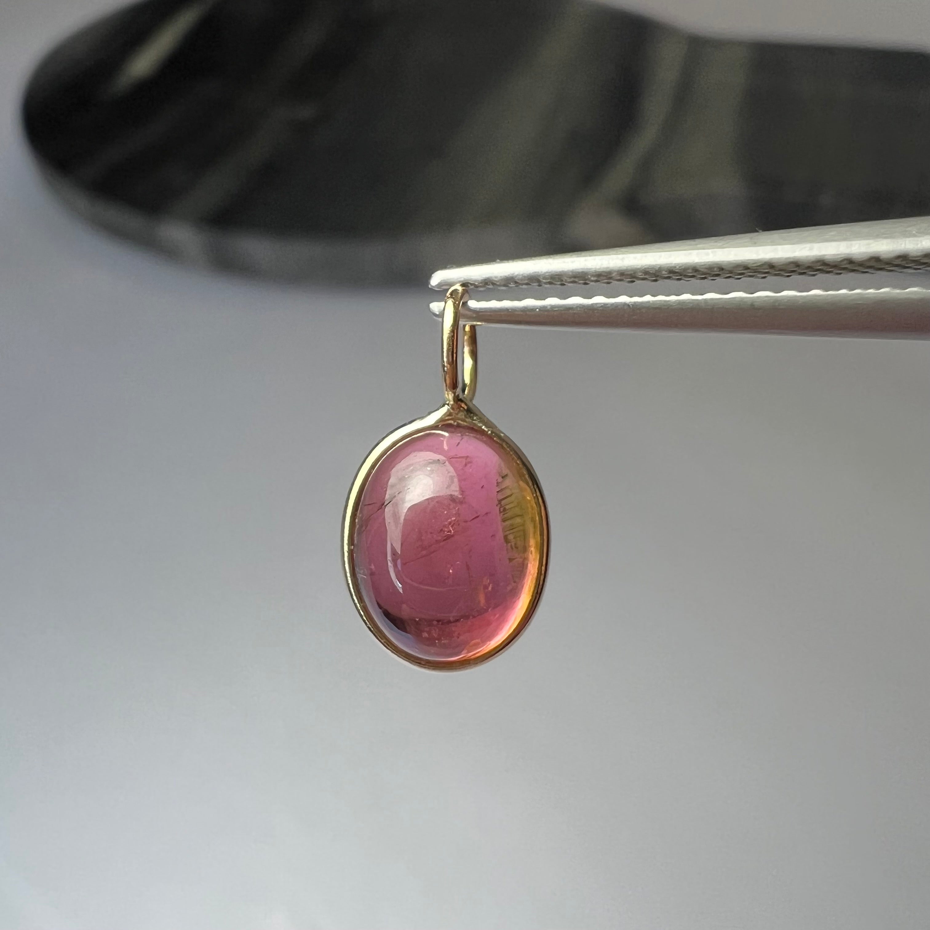 Natural Cabochon Tourmaline 14K Yellow Gold Pendant Charm 14.5x8mm
