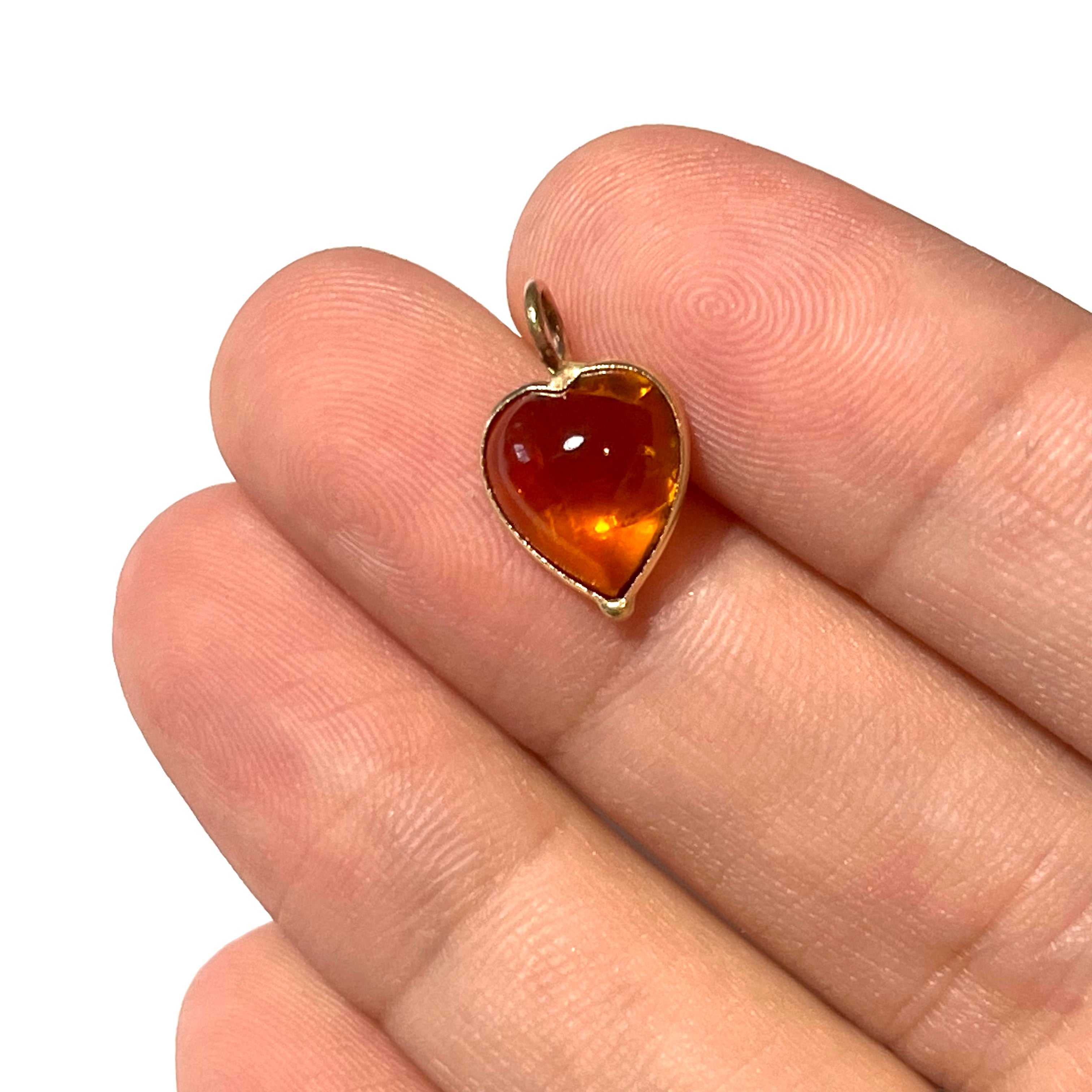3ct Natural Cabochon Madeira Heart Citrine t 14K Yellow Gold Pendant Charm 16x10mm