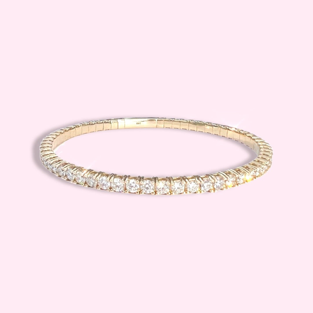 5.9CT Natural Diamond Flexible 14K Yellow Gold Bangle Tennis  Bracelet 7"