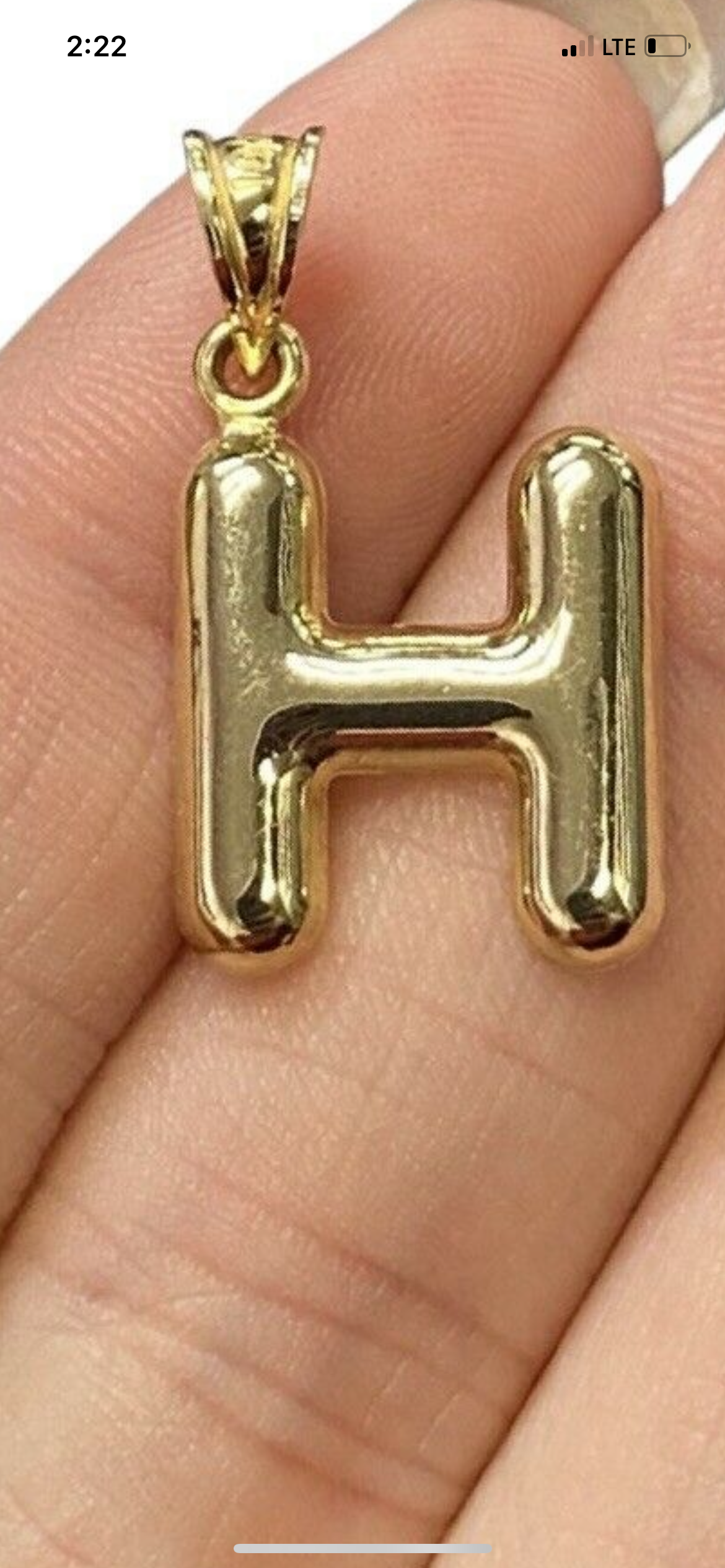 Initial H Puffy Balloon Letter 10K Yellow Gold Pendant