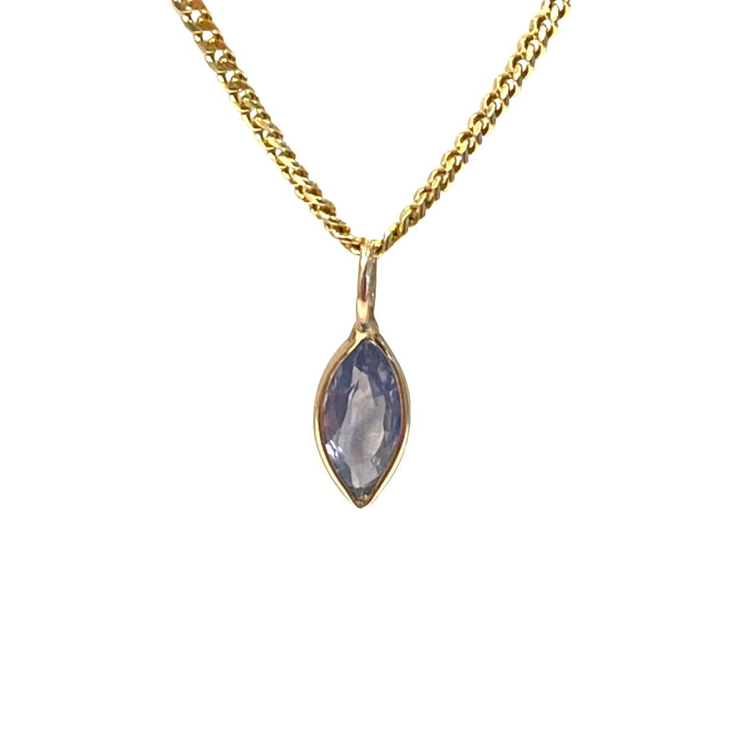 Natural Marquise Sapphire 14K Yellow Gold Pendant Charm 13x4mm