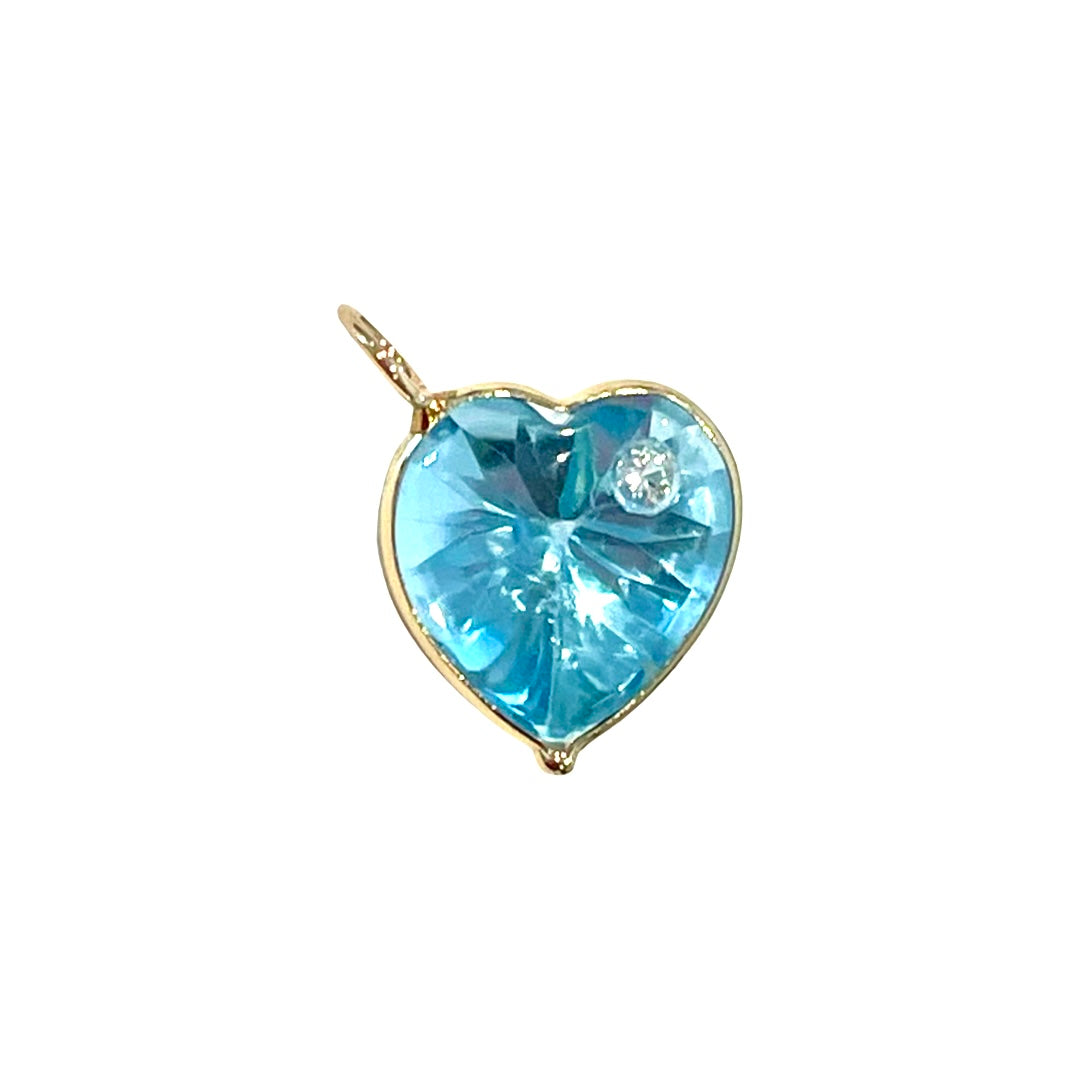 Natural Blue Topaz Pendant and Diamond 14K Yellow Gold Pendant Charm 16.5x12.5mm
