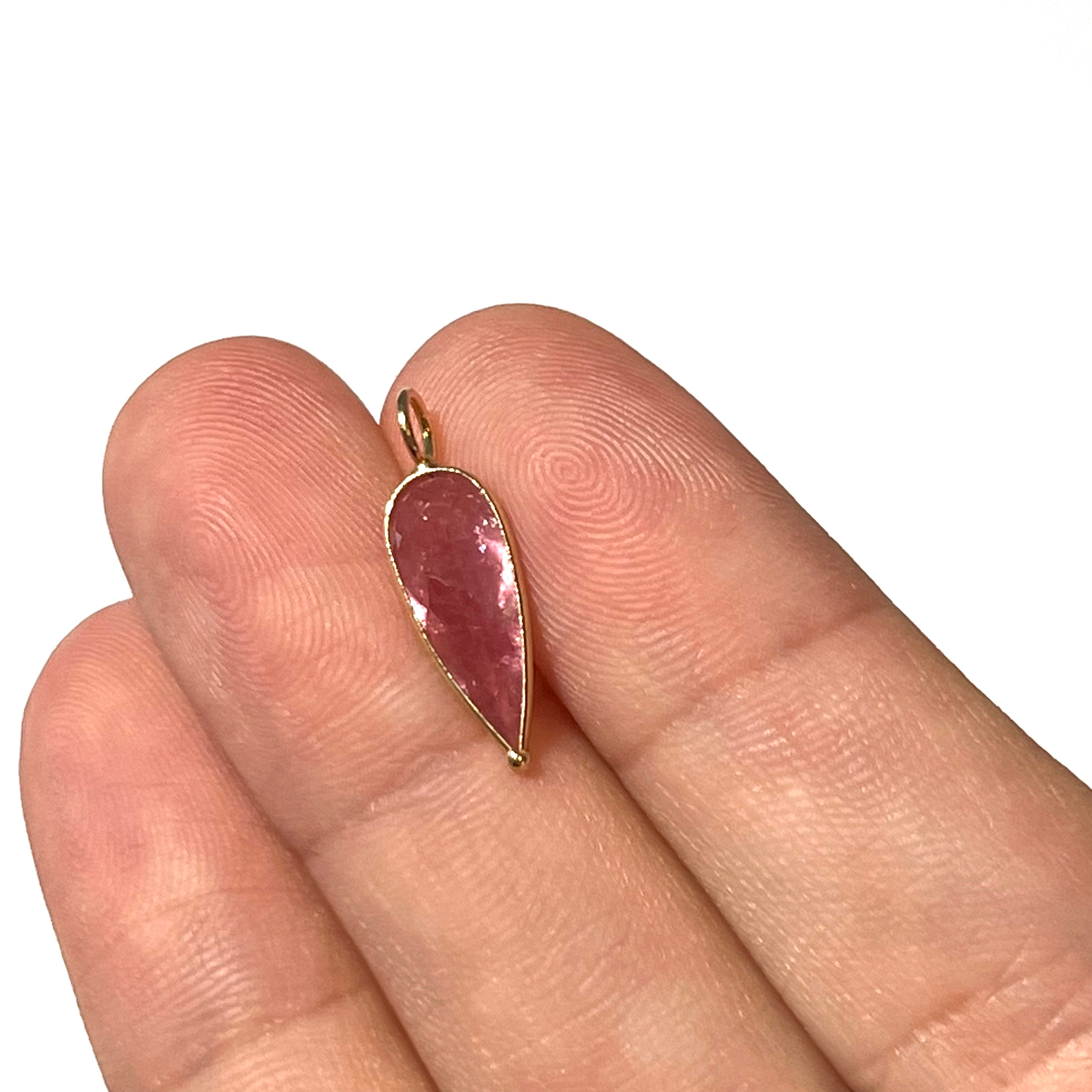 1.55ct Light Pink Pear Tourmaline Pendant Charm 14K Yellow Gold 19x6mm